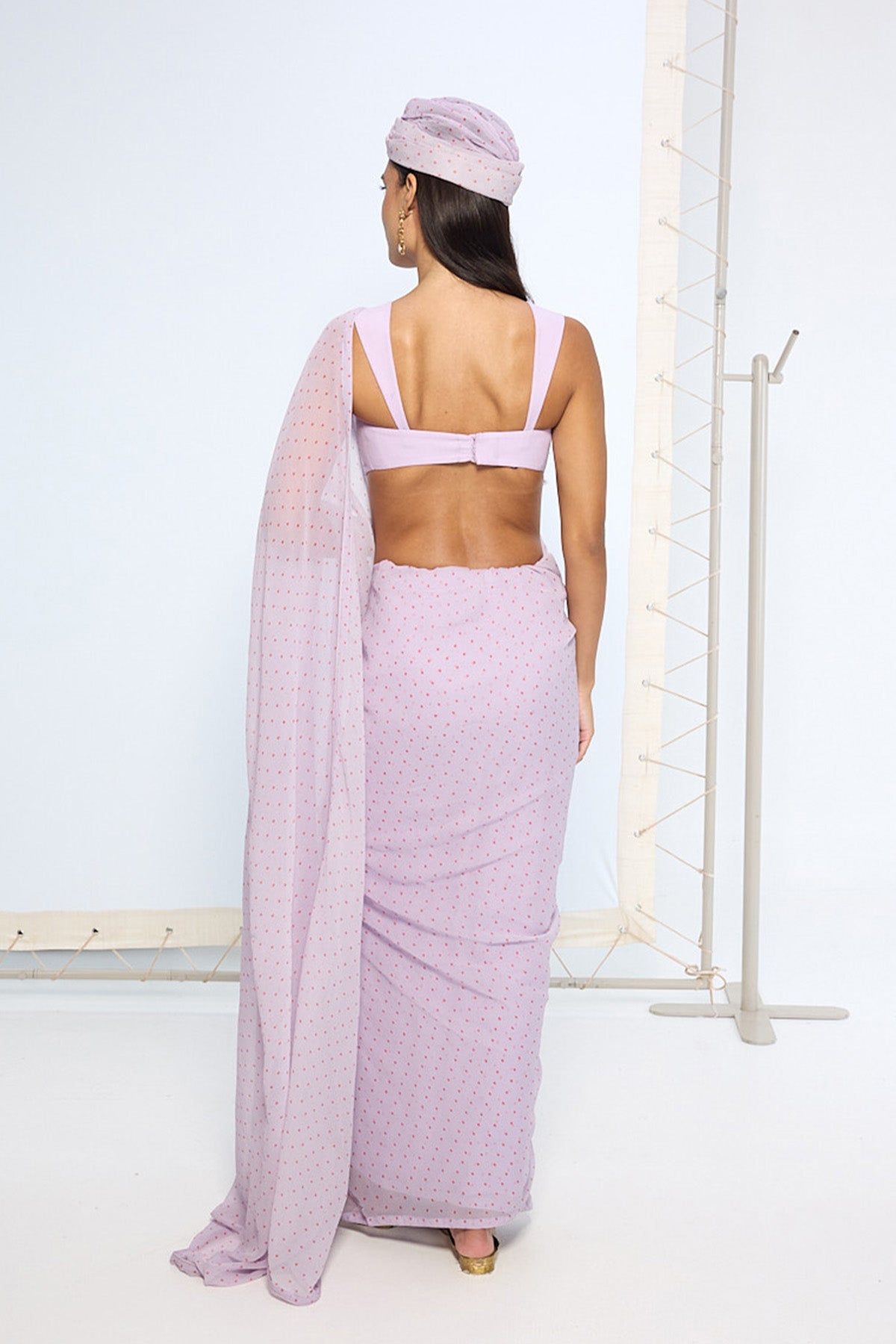Lavender Polka Dotted Saree