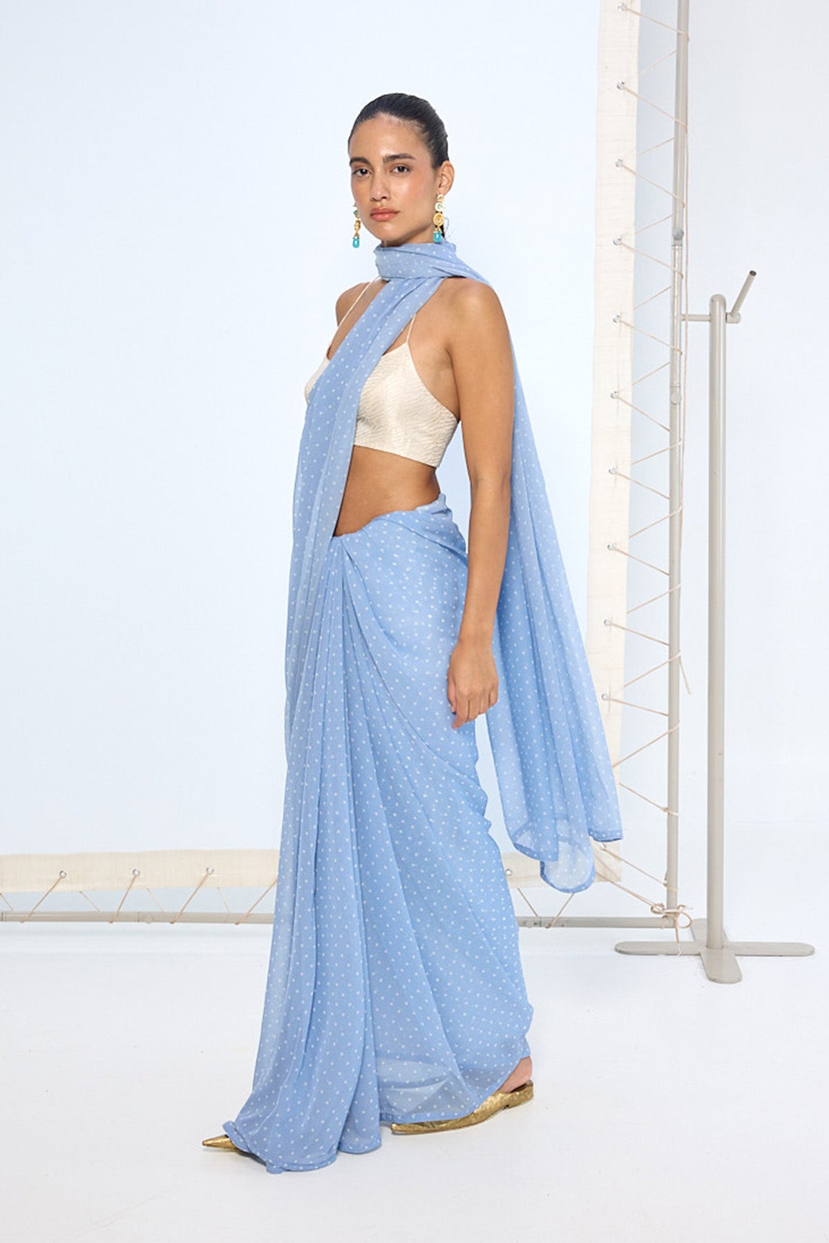 Blue Polka Dotted saree