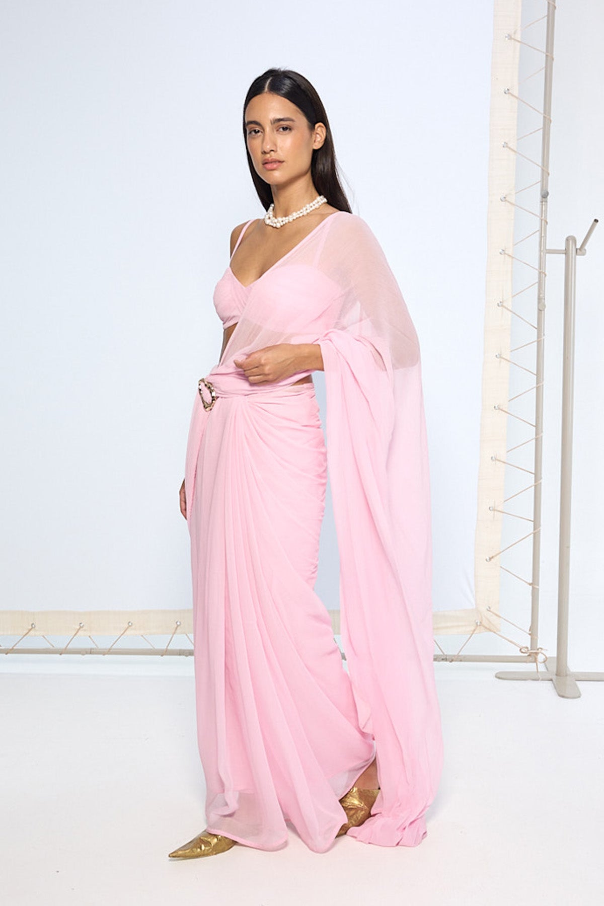 Blush Pink Brooch Saree