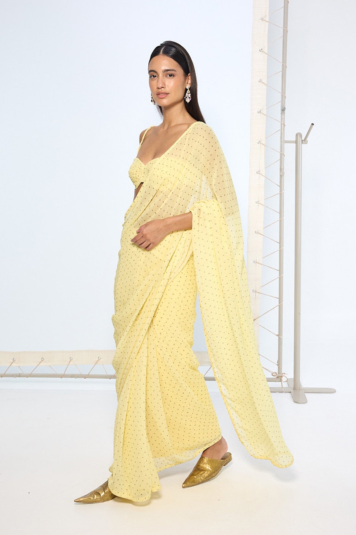 Butter Yellow Polka Dotted Saree