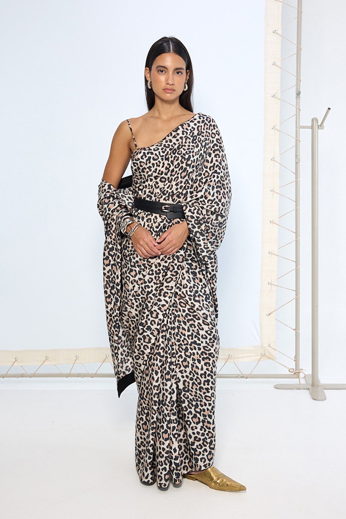 Black & White Leopard Print Saree