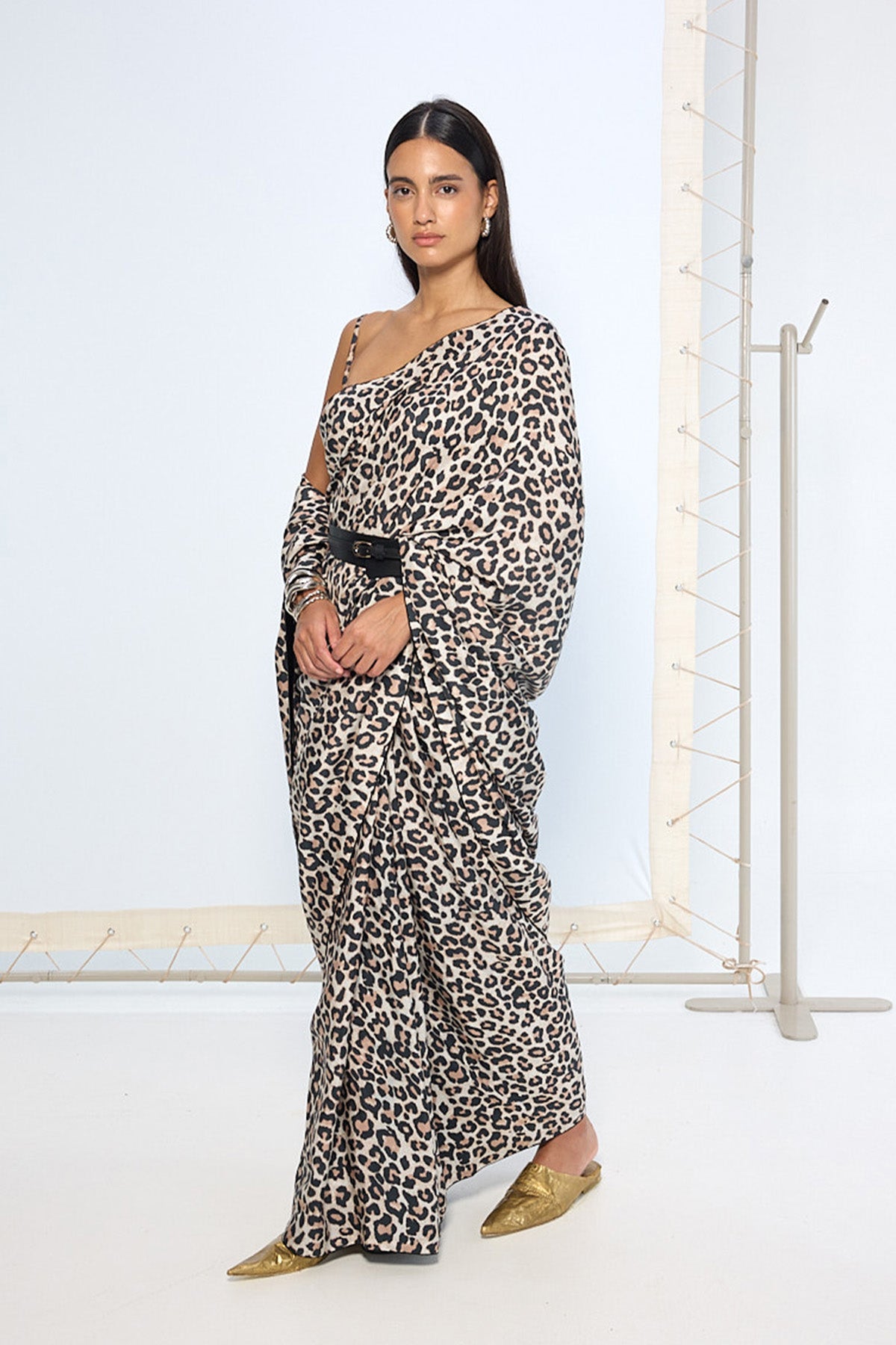 Black & White Leopard Print Saree
