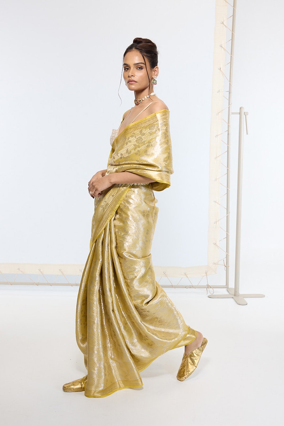 Handwoven Golden Ember Tissue Saree