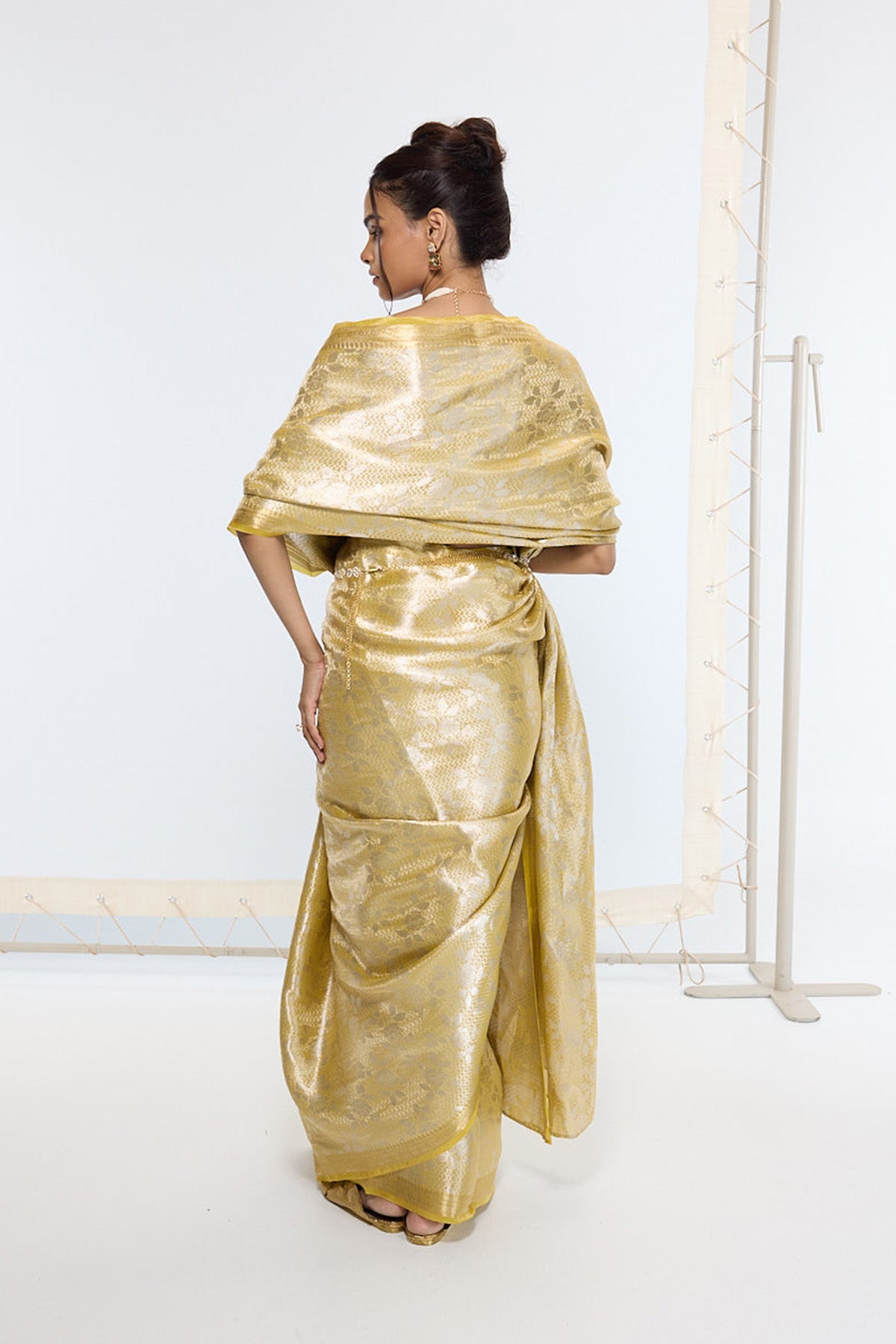 Handwoven Golden Ember Tissue Saree