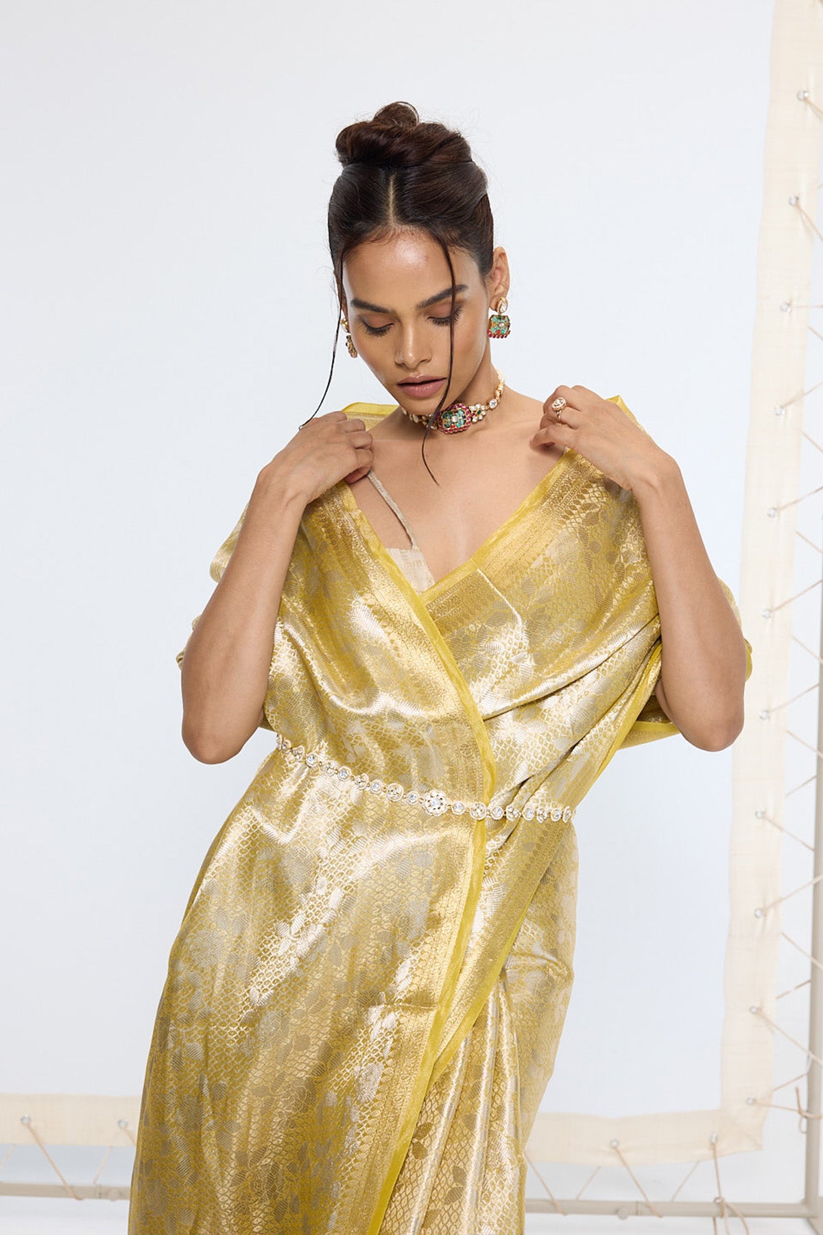 Handwoven Golden Ember Tissue Saree