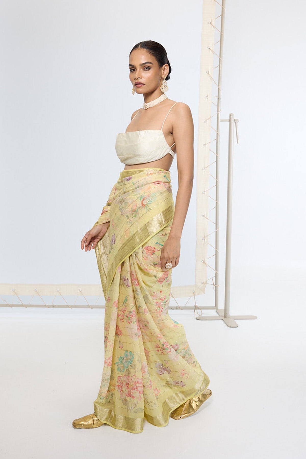 Handwoven Lime Green Printed Saree