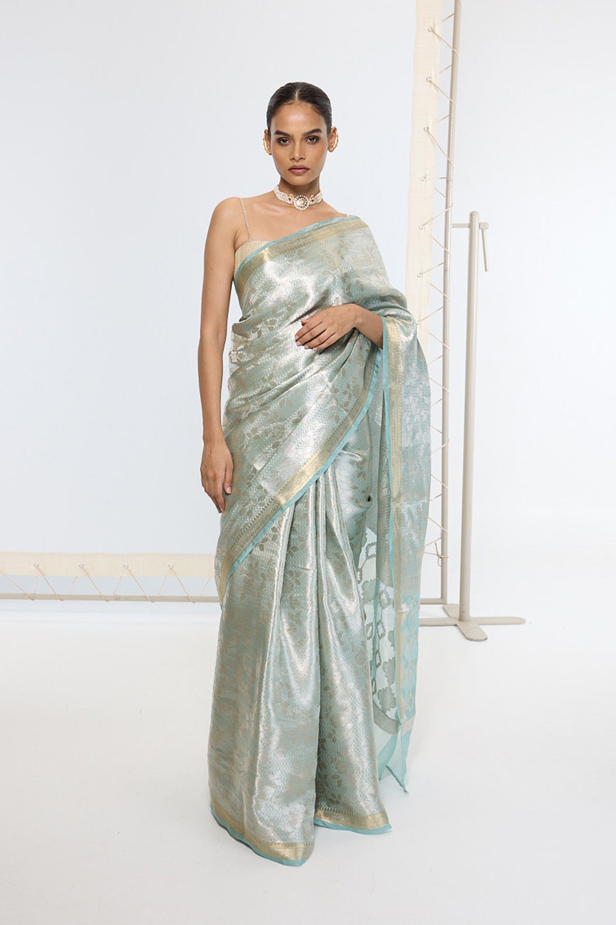Handwoven Sea Green Tissue Saree