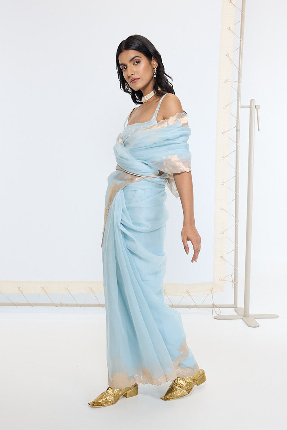 Handwoven Icy Blue Saree