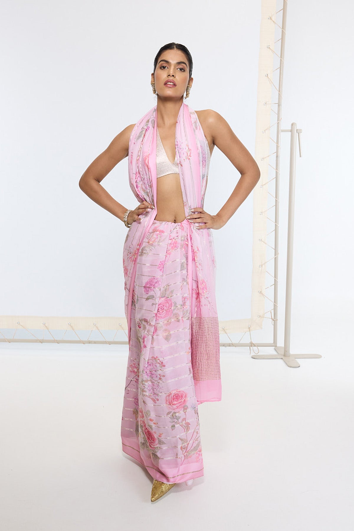 Handwoven Blush Pink Printed Saree