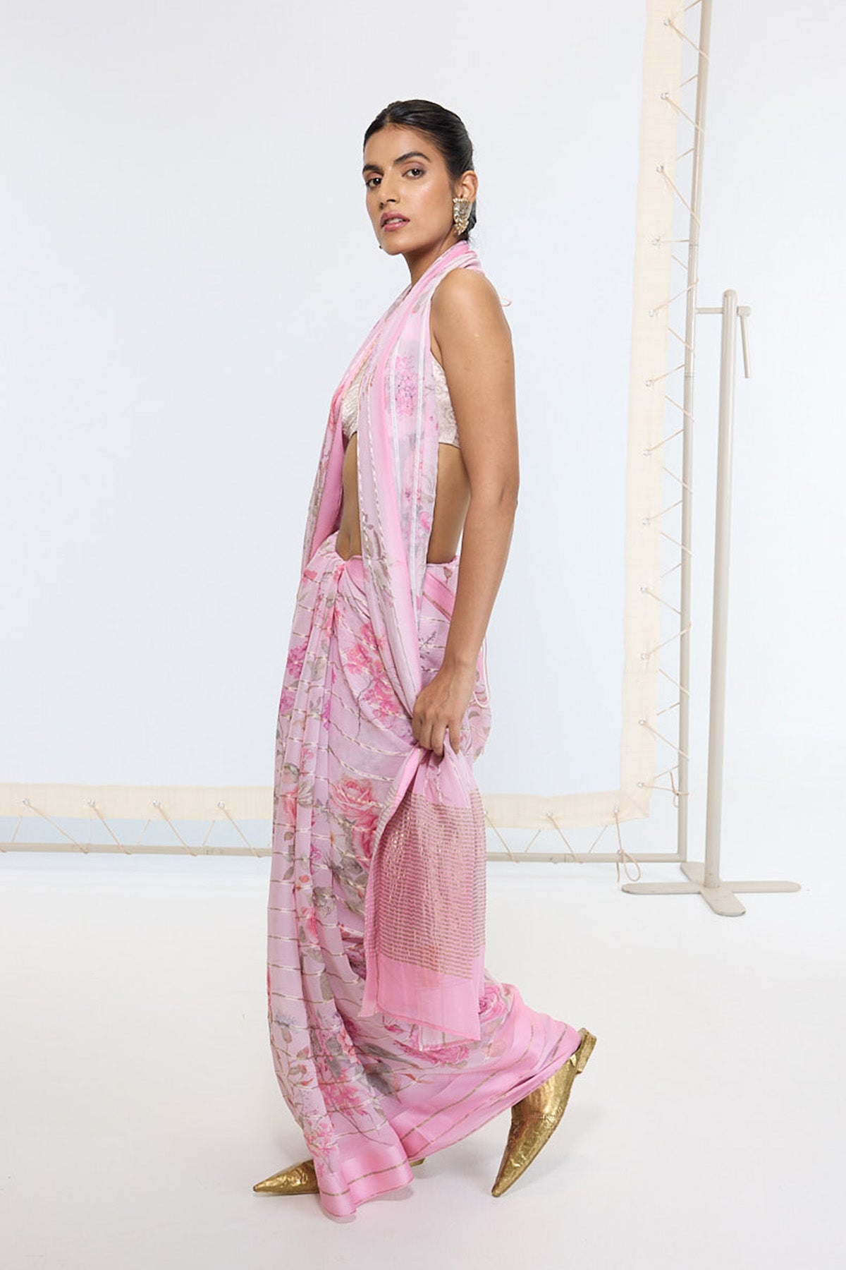 Handwoven Blush Pink Printed Saree