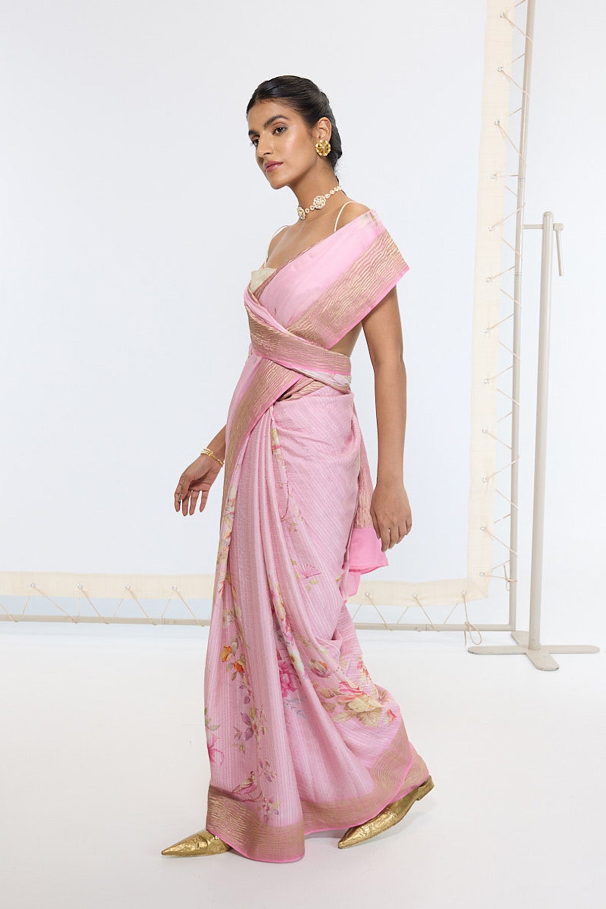 Handwoven Candy Pink Printed Saree