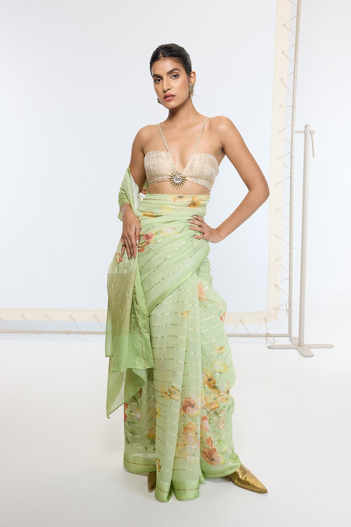Handwoven Sage Green Printed Saree