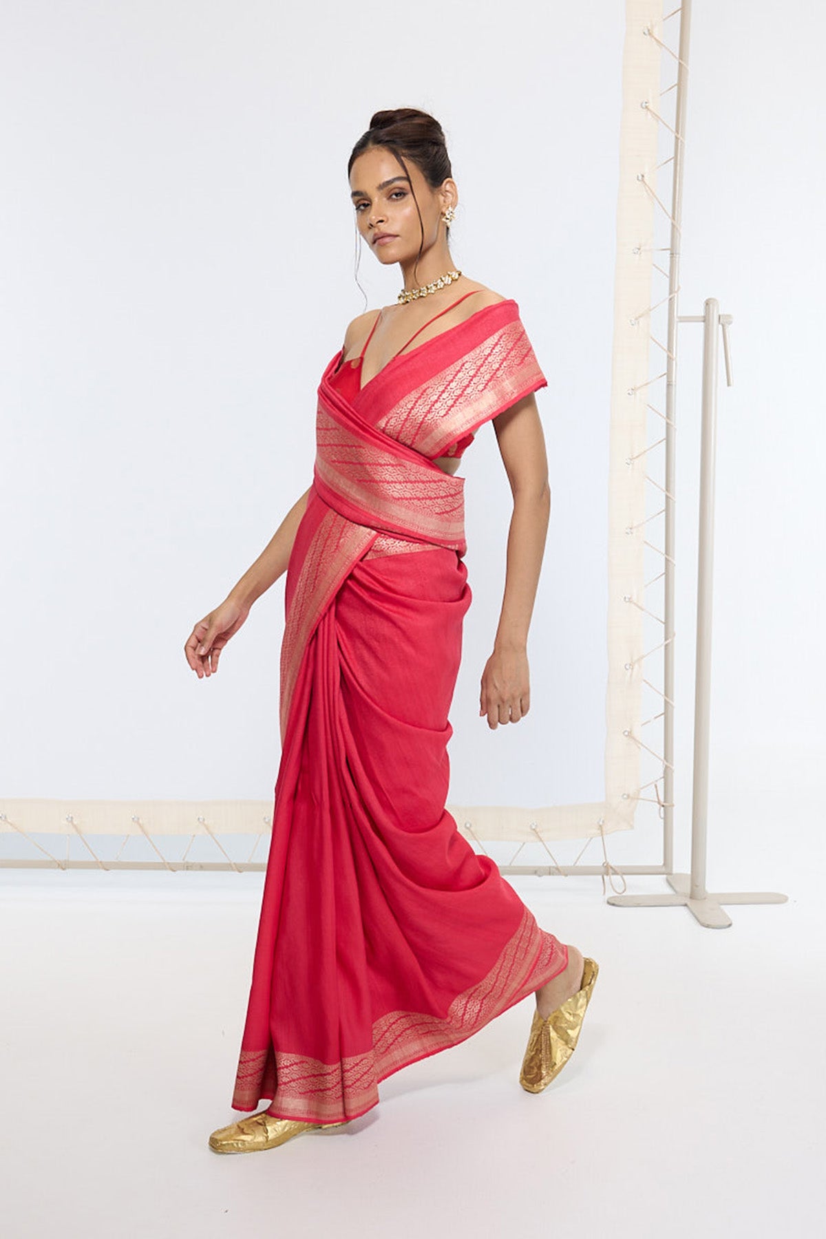 Handwoven French Rose Saree