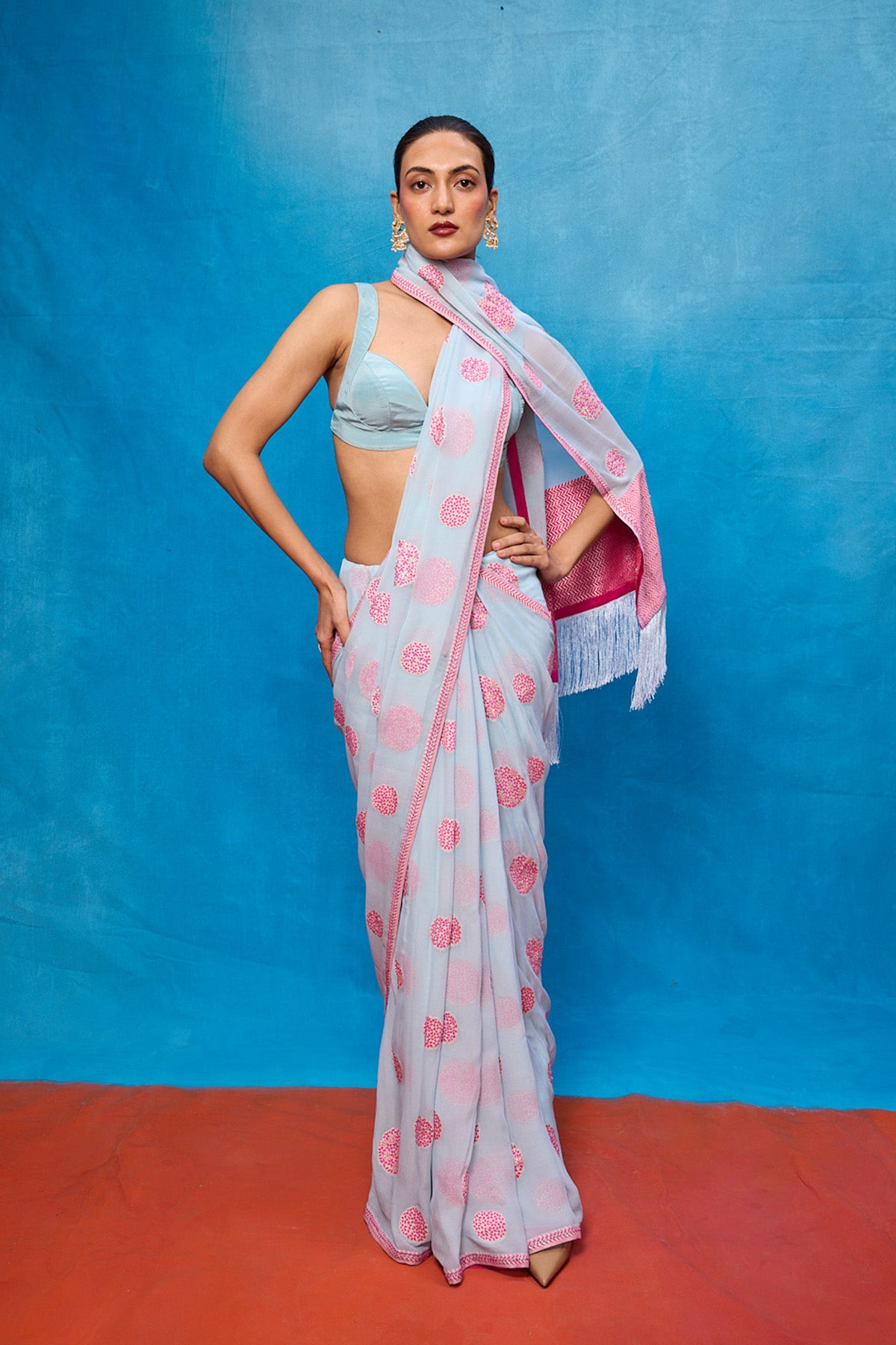 Handwoven Ice Blue Chiffon Banarasi Saree