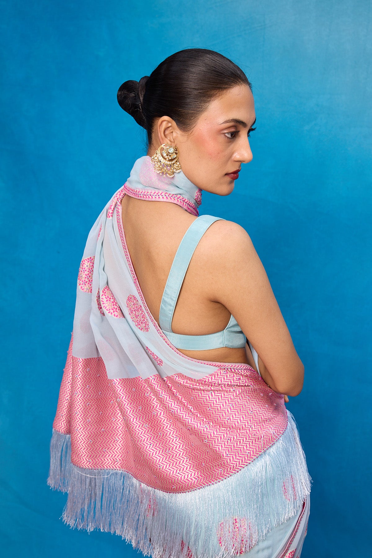 Handwoven Ice Blue Chiffon Banarasi Saree
