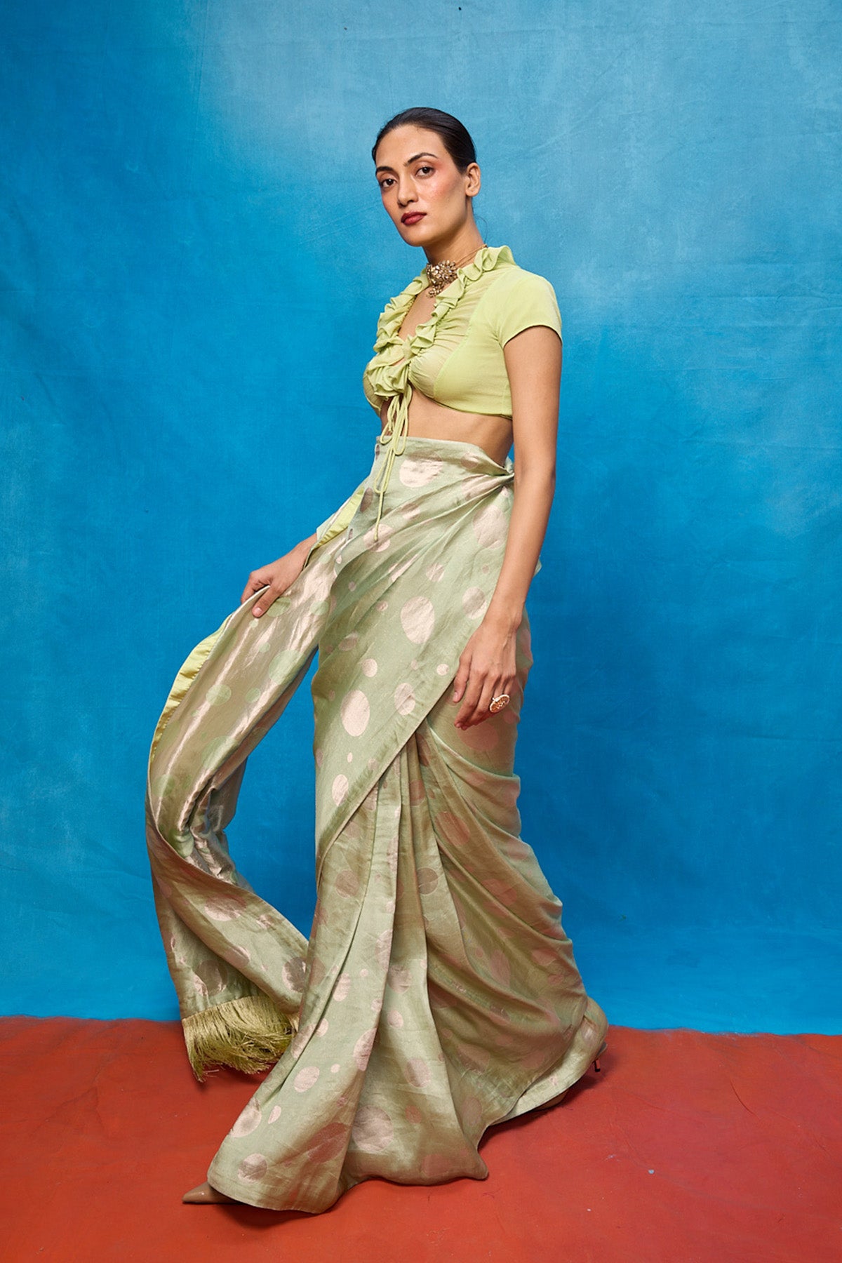 Handwoven Pistachio Green Chiffon Banarasi Saree