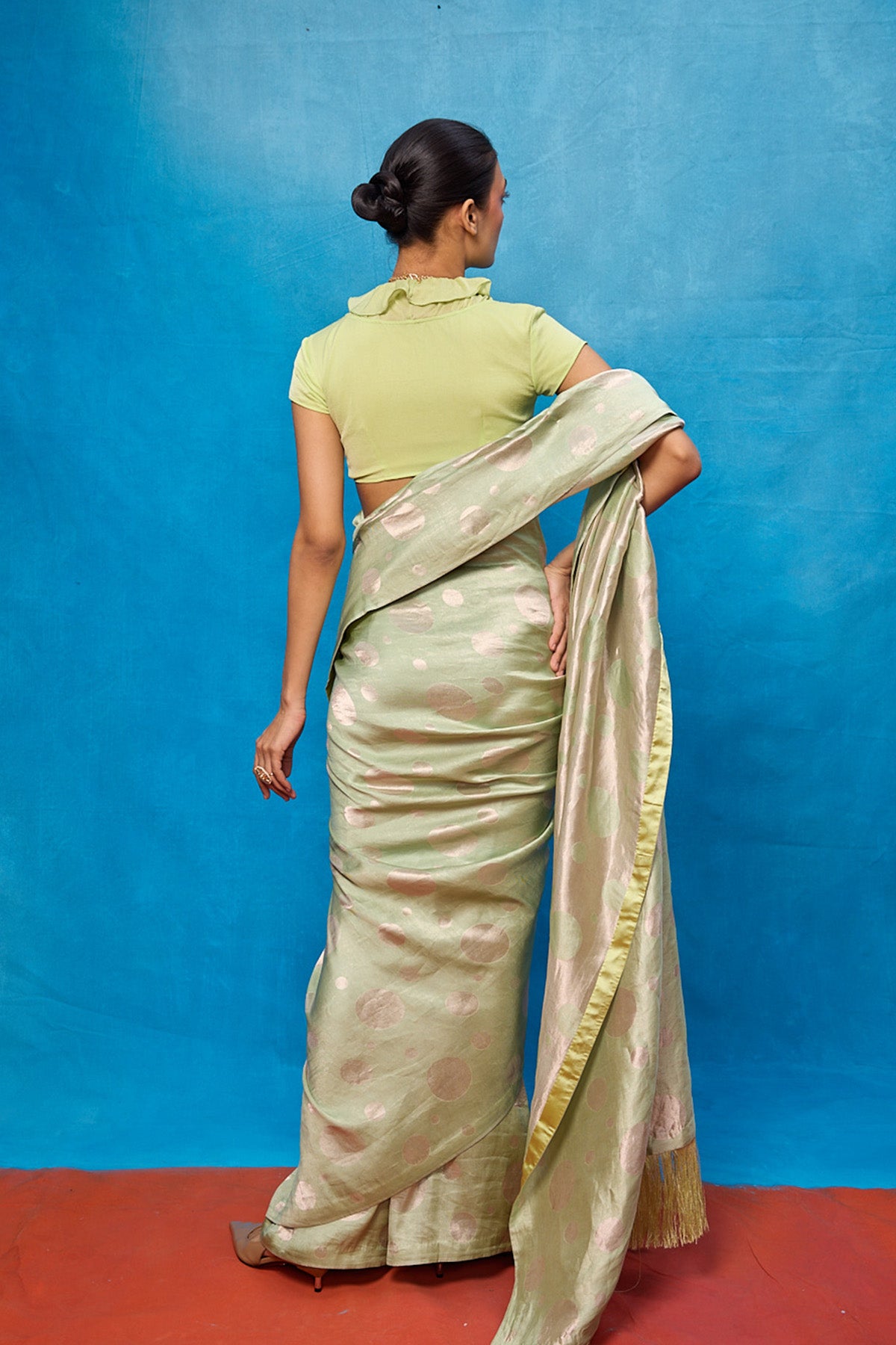 Handwoven Pistachio Green Chiffon Banarasi Saree