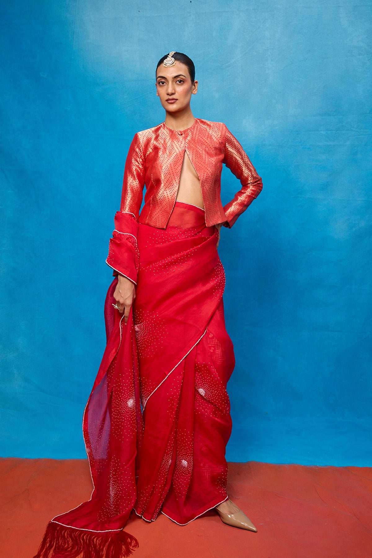 Handwoven Red Kora Banarasi Saree