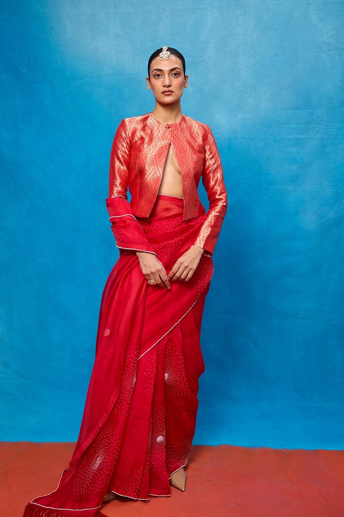 Handwoven Red Kora Banarasi Saree