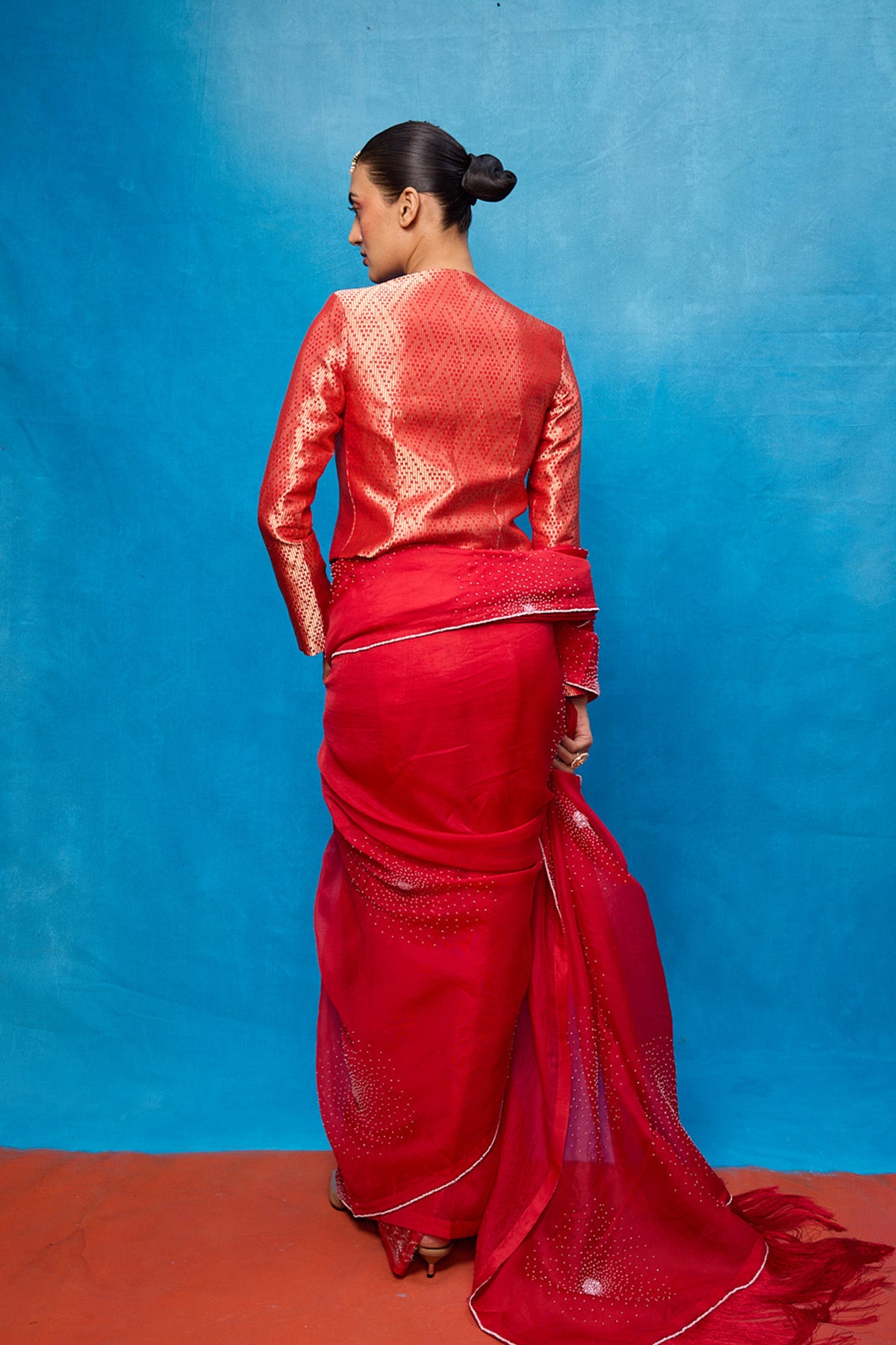 Handwoven Red Kora Banarasi Saree