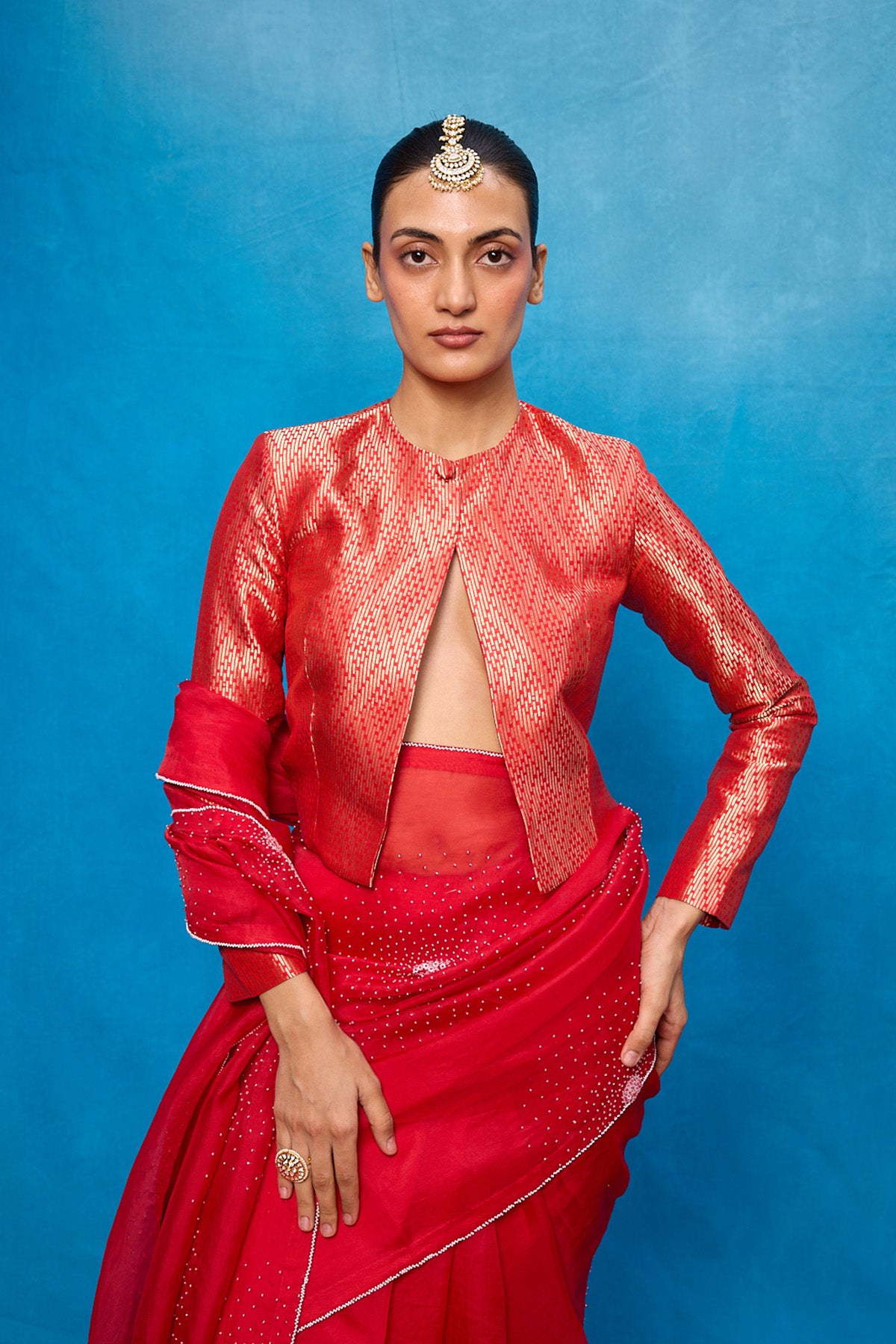 Handwoven Red Kora Banarasi Saree
