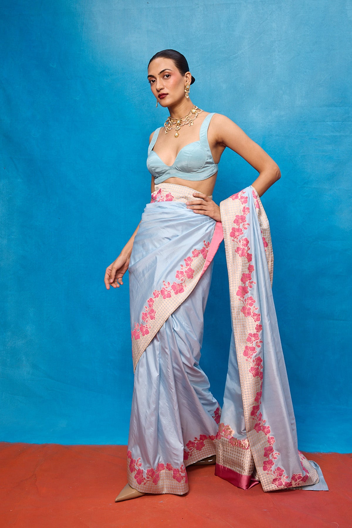 Handwoven Ice Blue Silk Banarasi Saree
