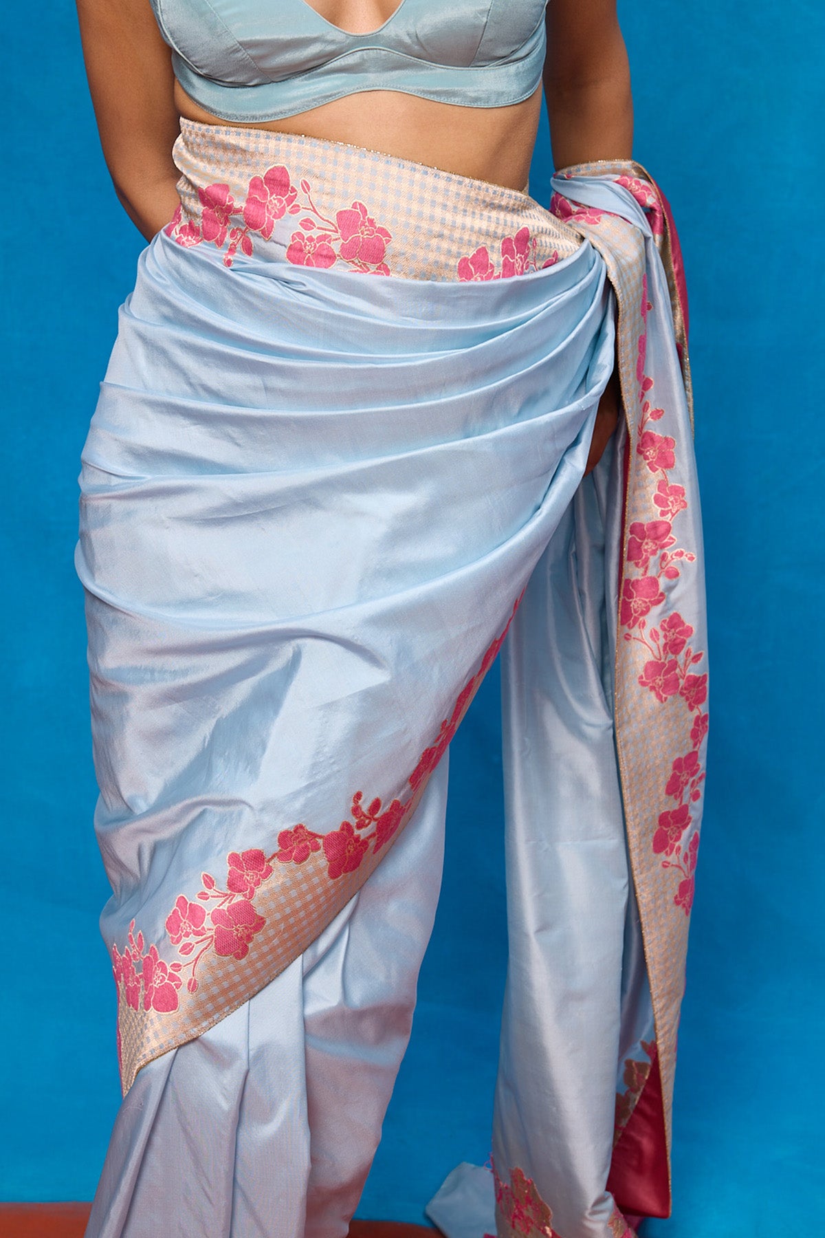 Handwoven Ice Blue Silk Banarasi Saree