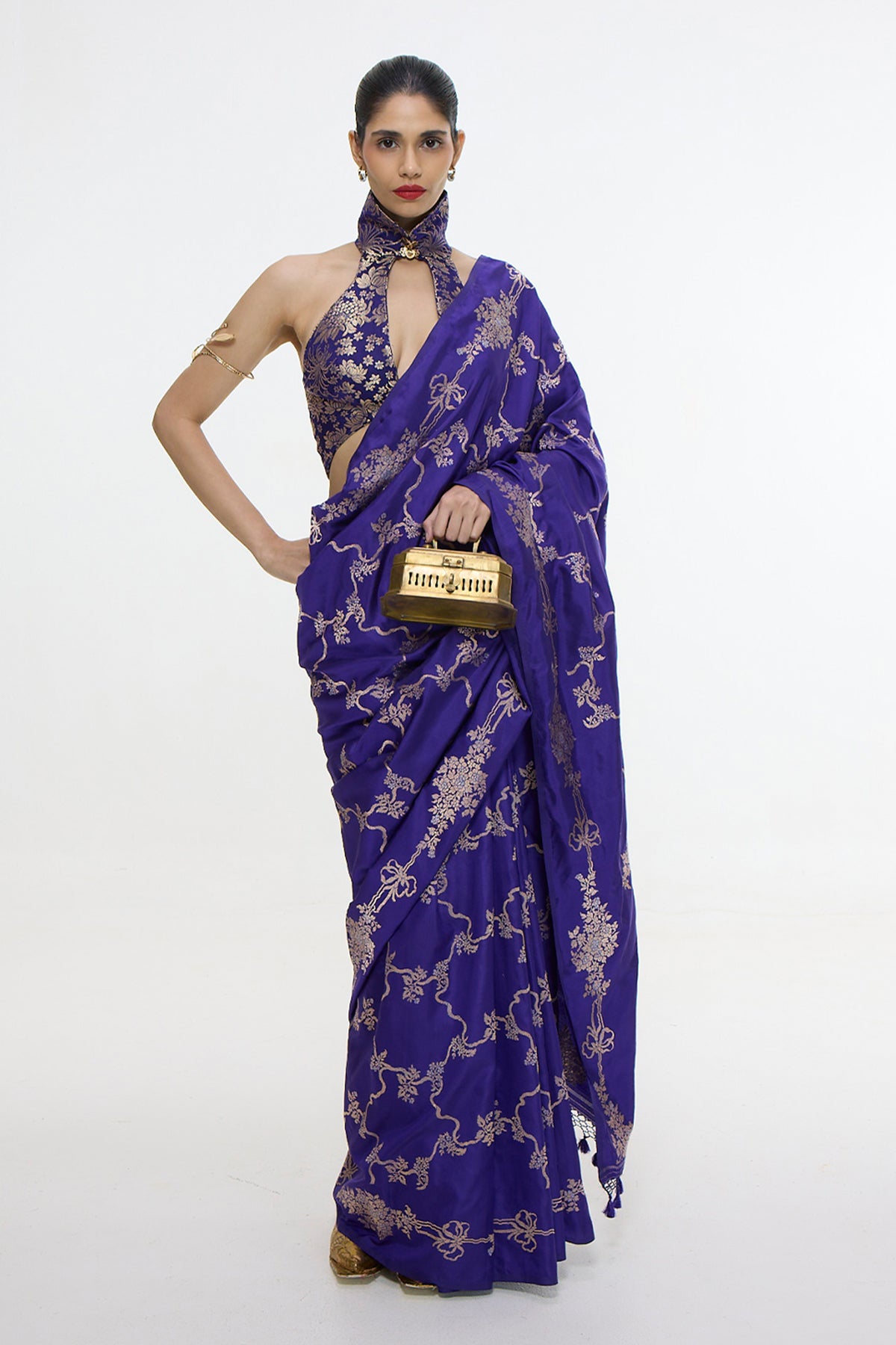 Handwoven Indigo Blue Mashroo Silk Saree