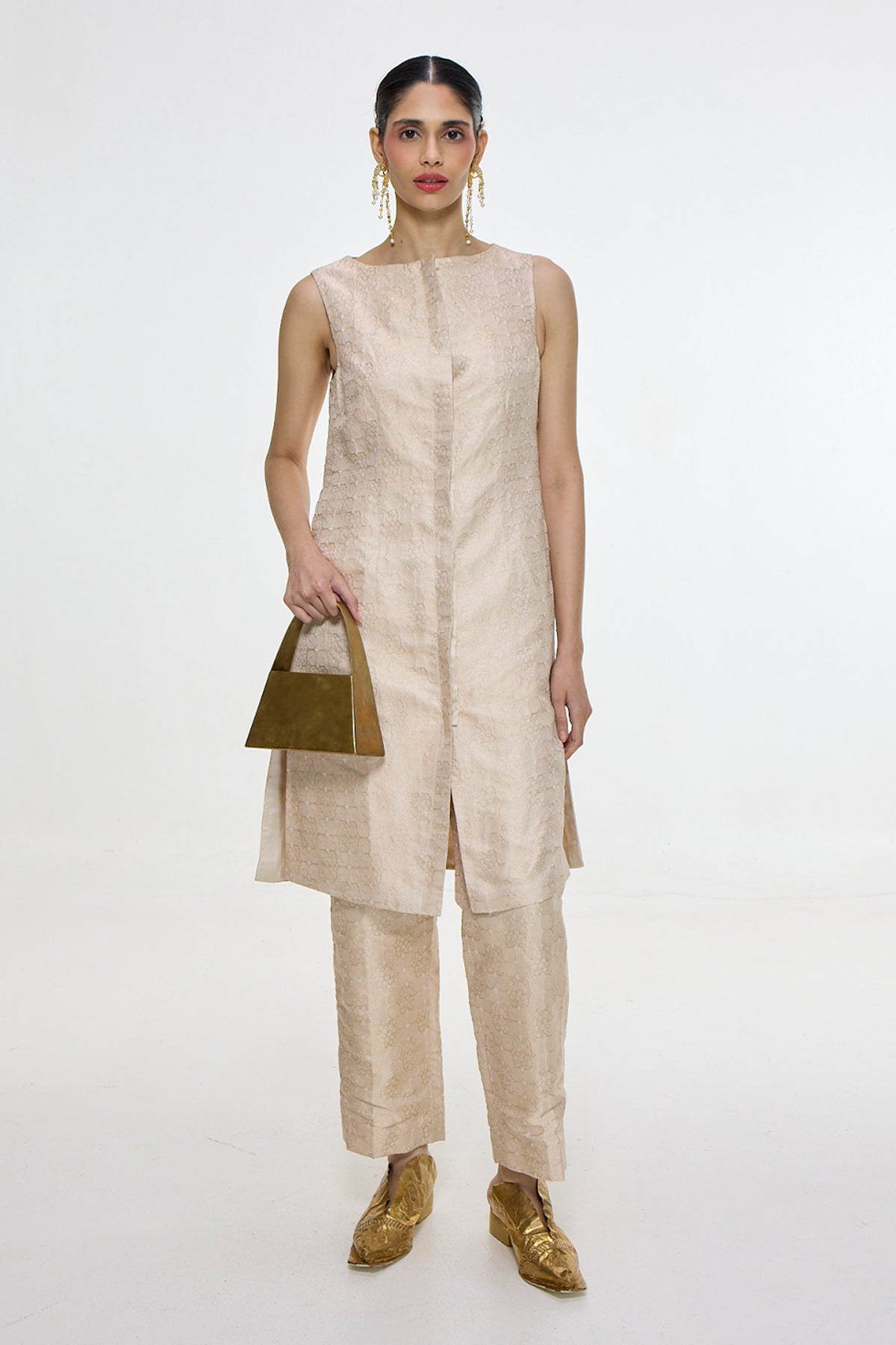 Handwoven Ivory-Gold Jacket Set