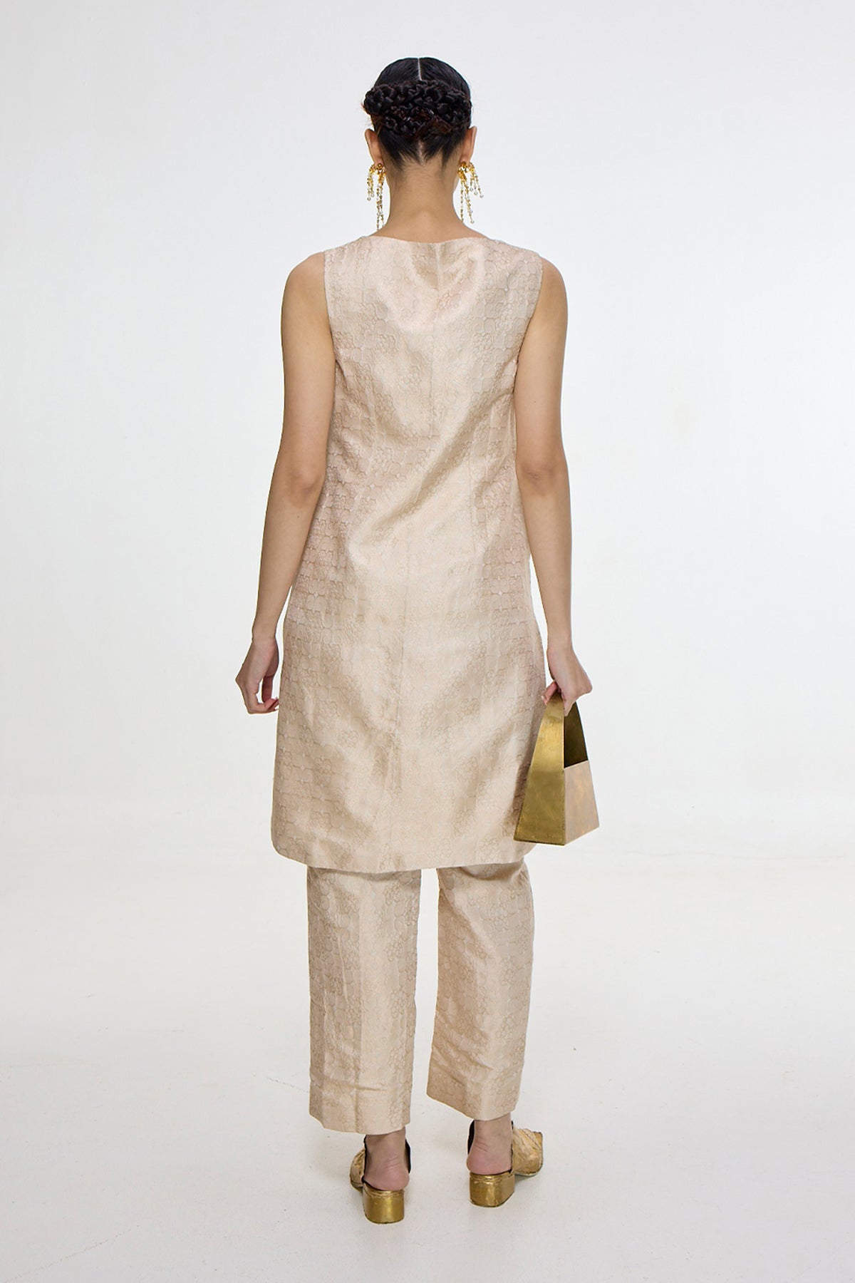 Handwoven Ivory-Gold Jacket Set