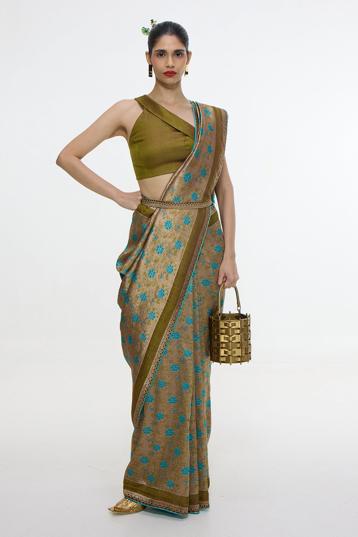 Handwoven Olive Green Saree