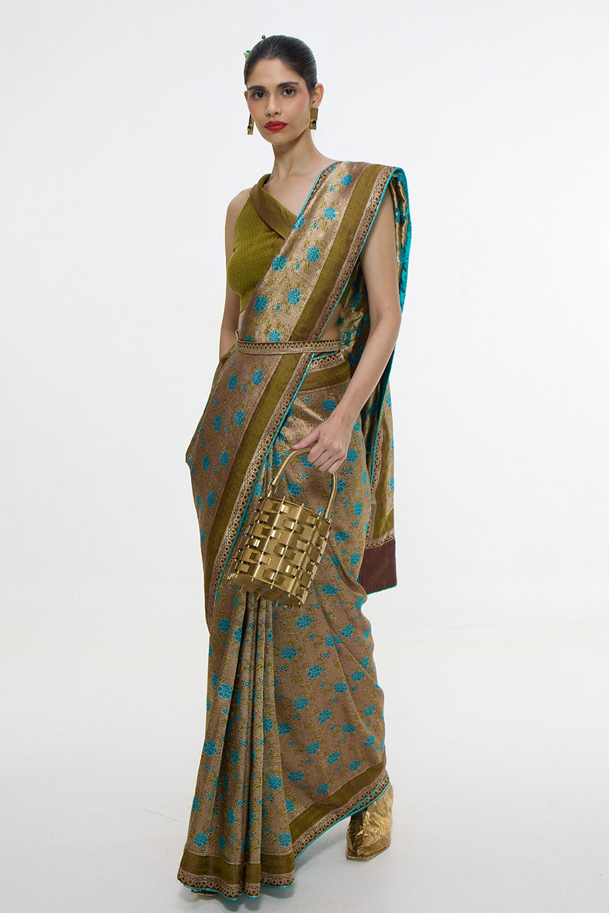 Handwoven Olive Green Saree