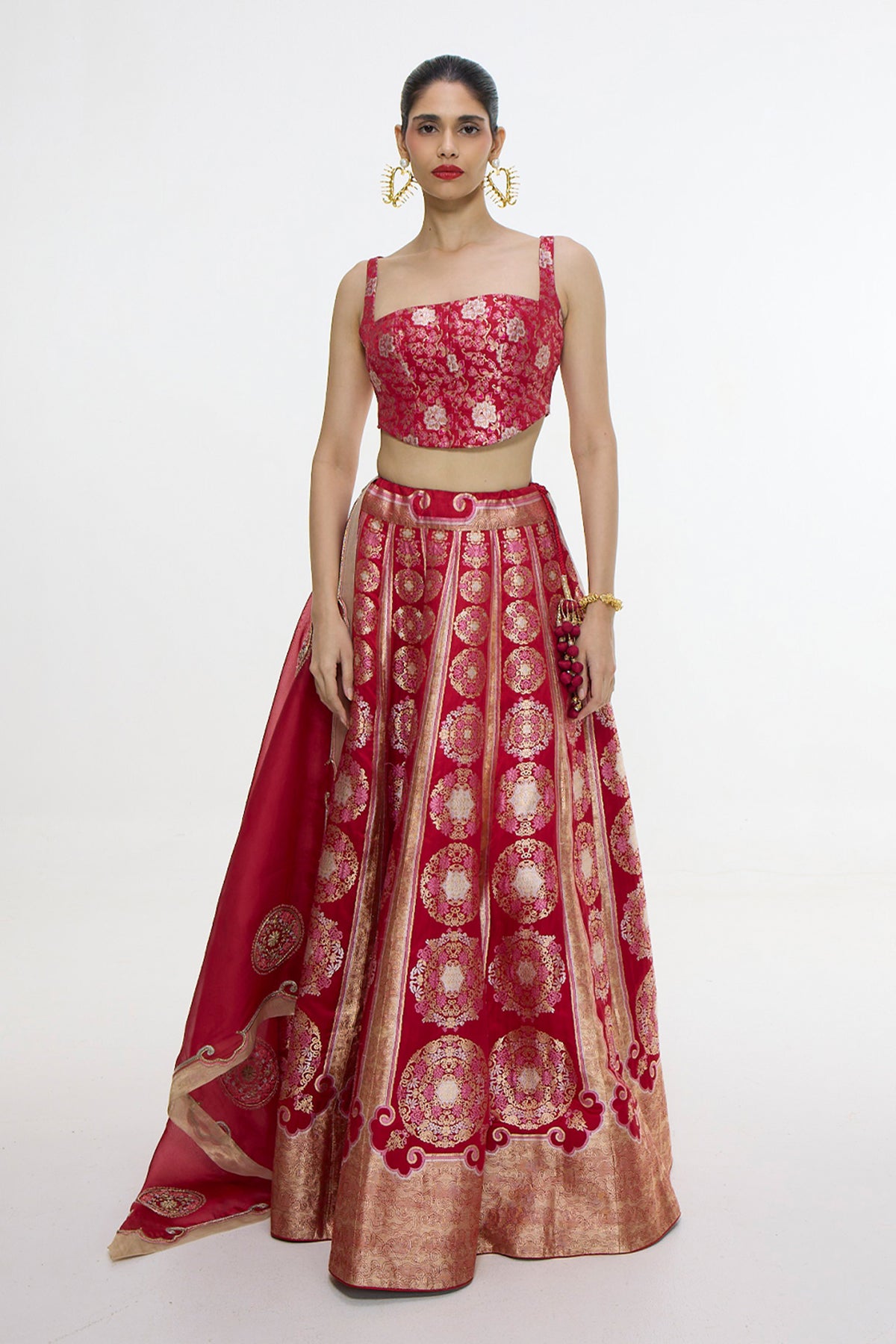 Handwoven Ruby Red Lehenga Set