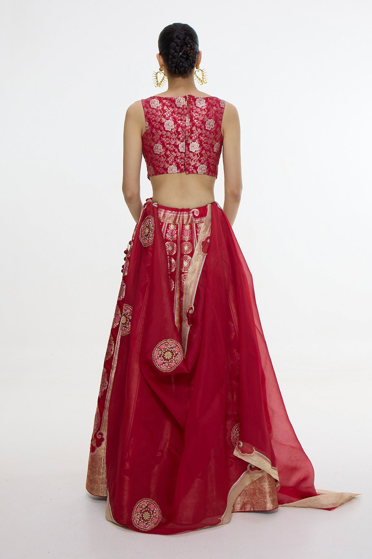Handwoven Ruby Red Lehenga Set
