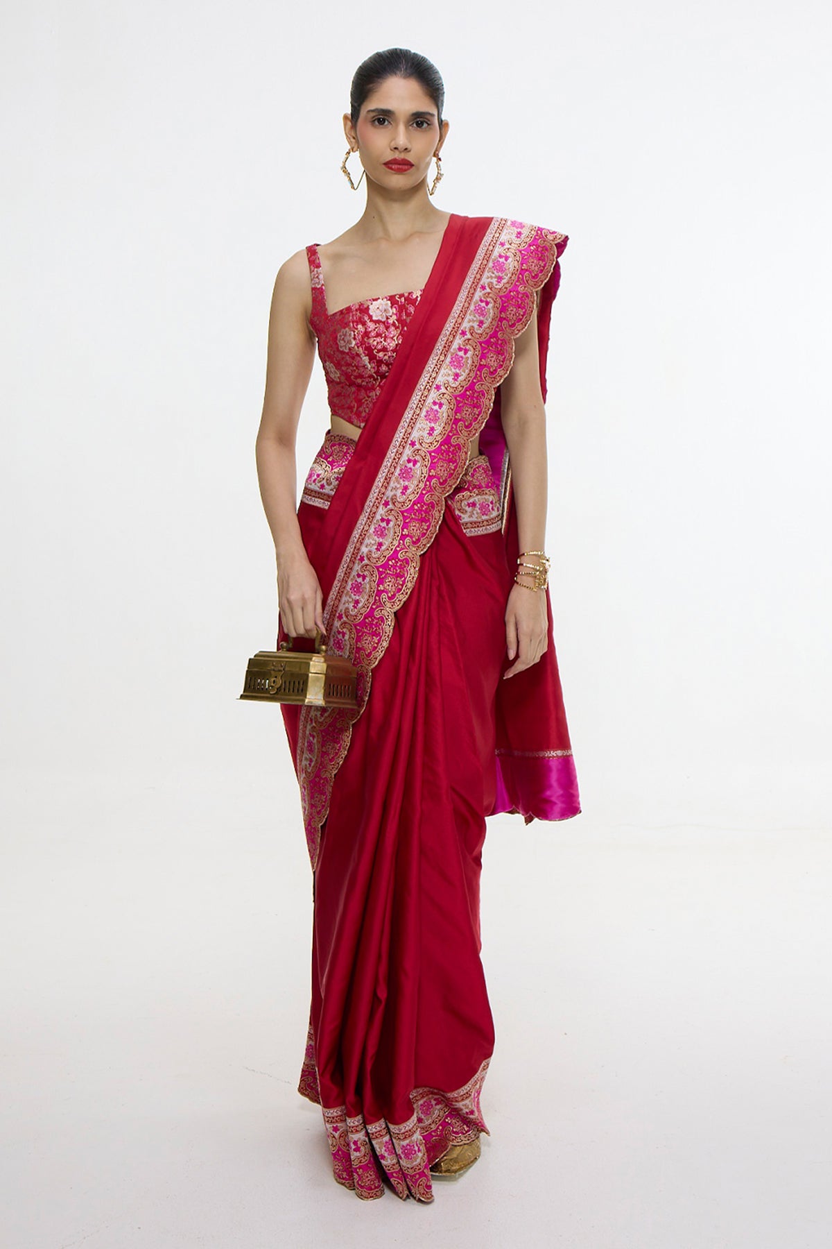 Handwoven Rose Red Silk Saree
