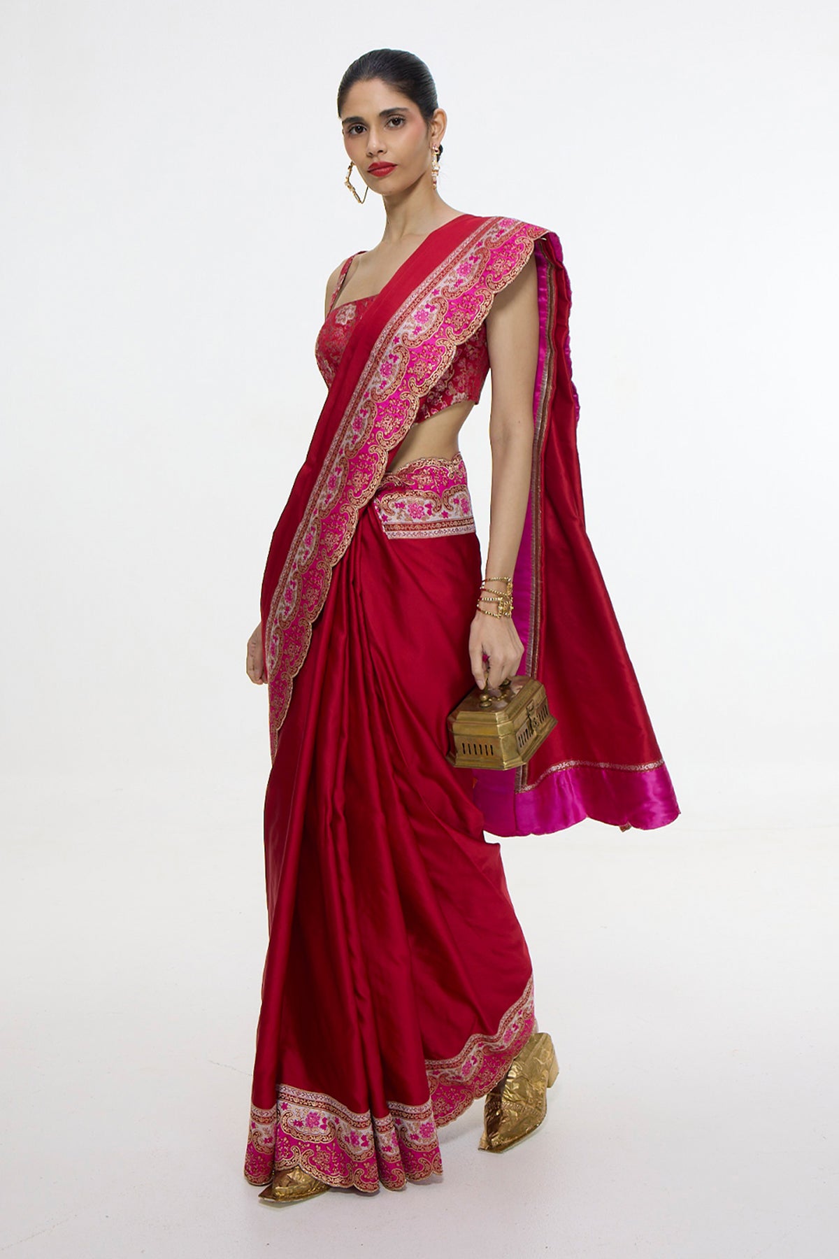 Handwoven Rose Red Silk Saree