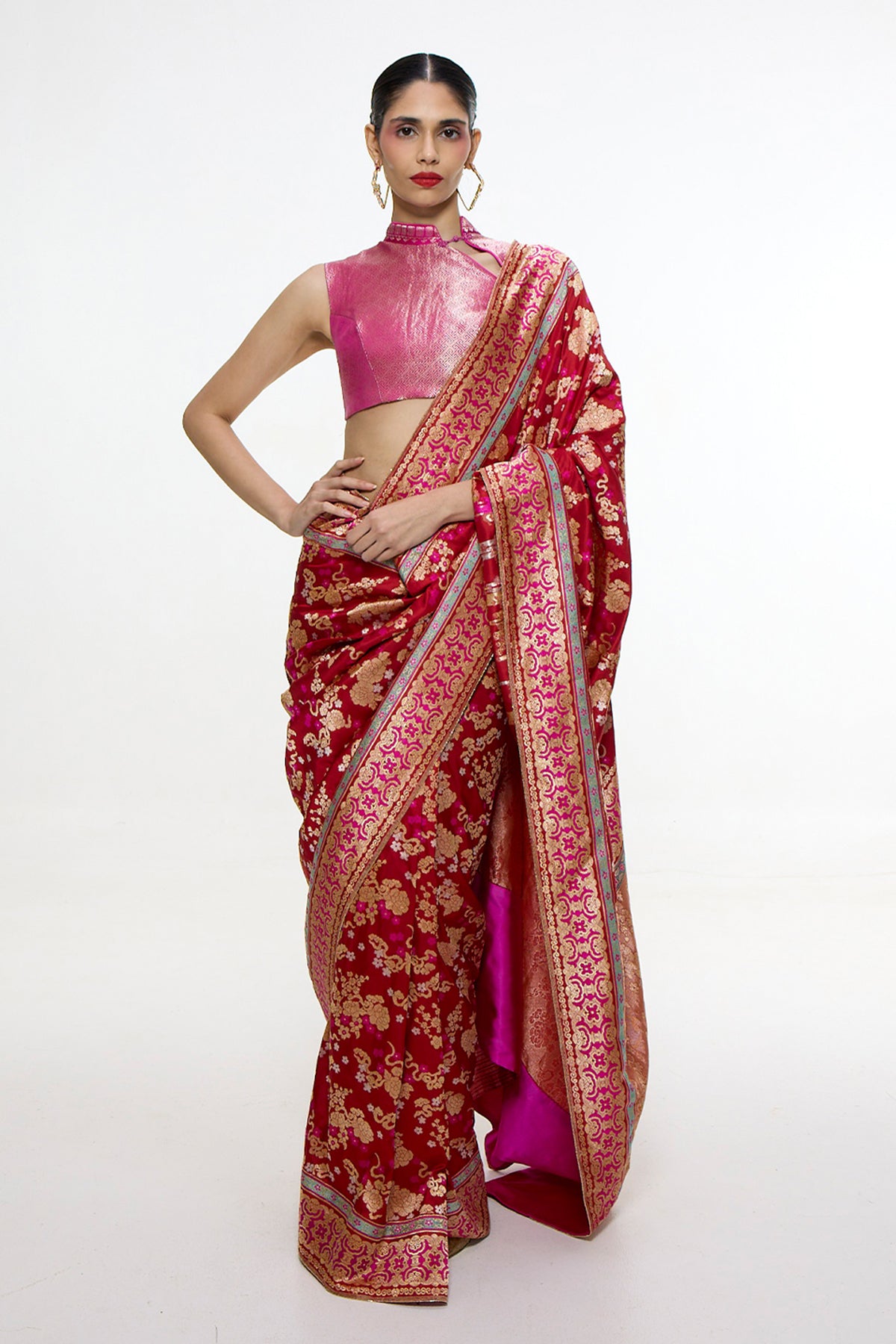 Handwoven Ruby Red Mashroo Silk Saree