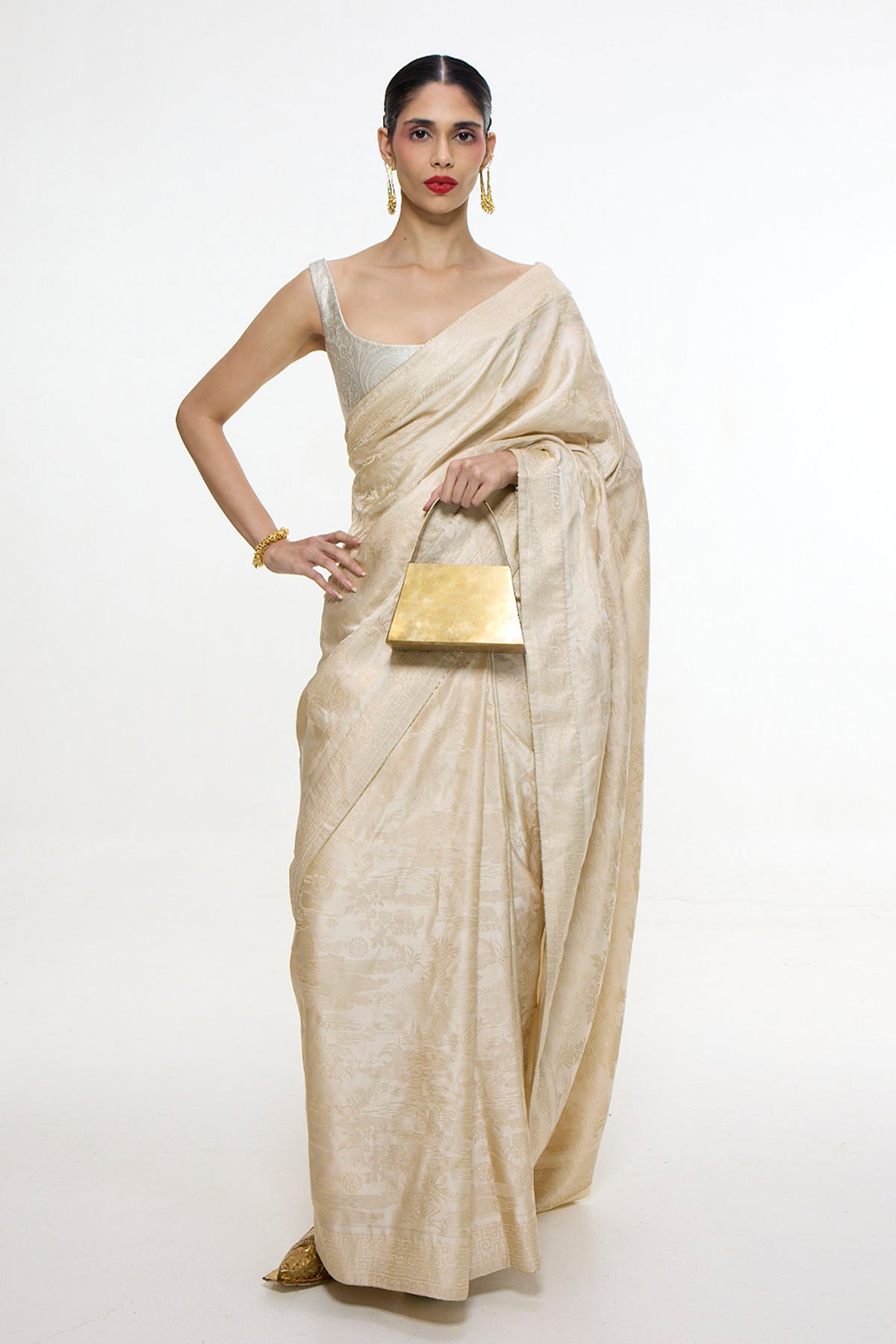 Handwoven Ivory Kadhwa Banarasi Saree