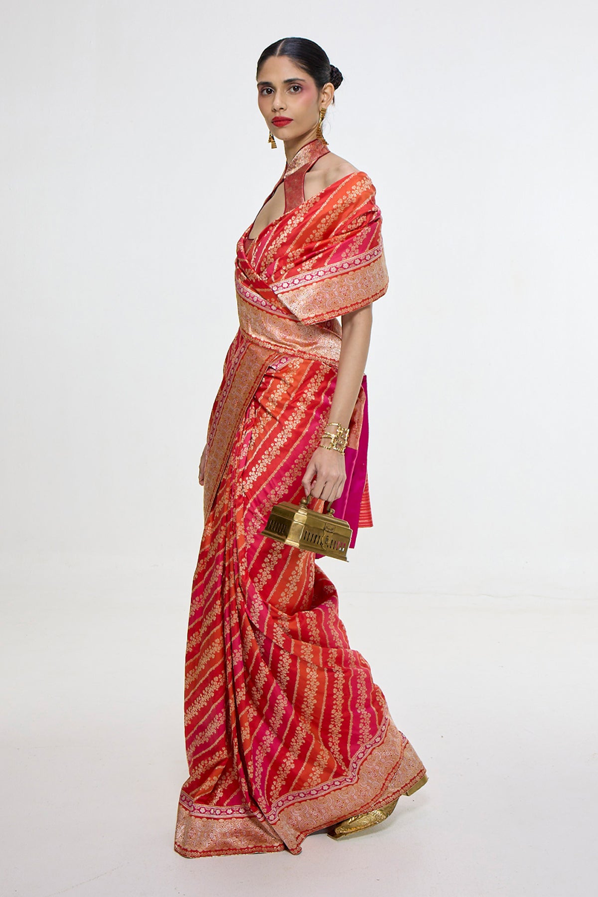 Handwoven Carmine Red Mashroo Silk Saree