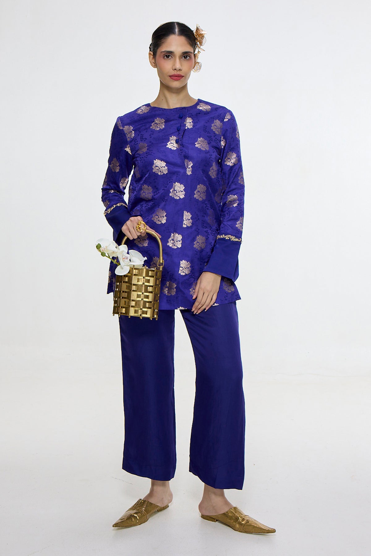 Handwoven Royal Blue Short Kurta Set