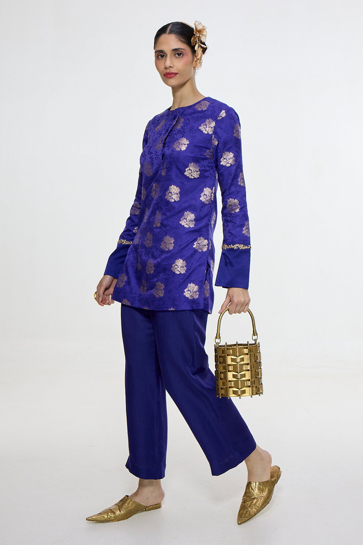 Handwoven Royal Blue Short Kurta Set