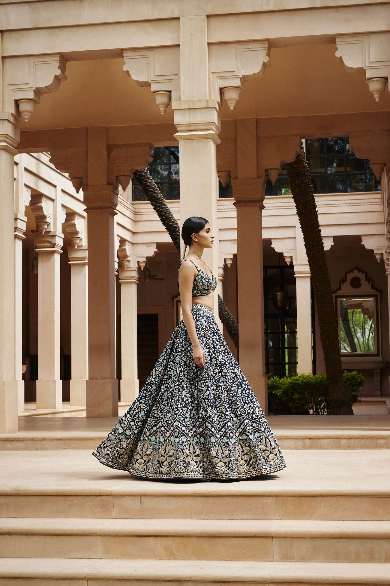 QAINAAT ZARDOZI & RESHAM SILK LEHENGA - NAVY BLUE