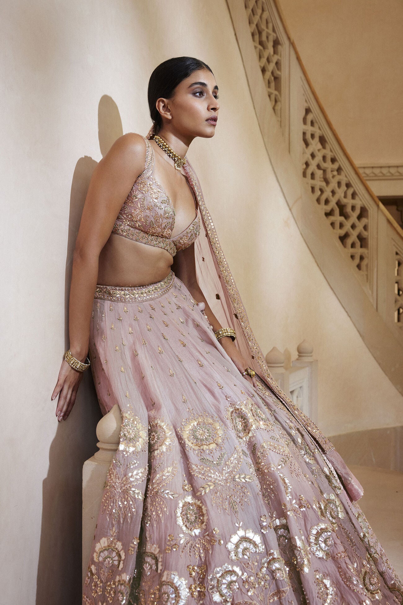 SITARA RESHAM & GOTA PATTI SILK LEHENGA - BLUSH