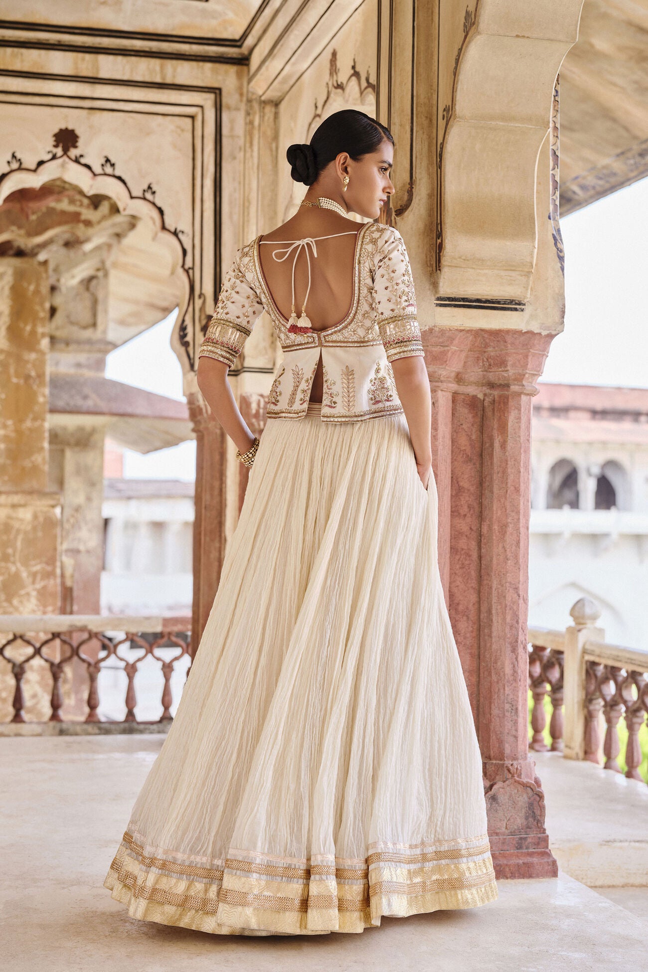 Amara Gota Patti Mul Lehenga Set - Natural