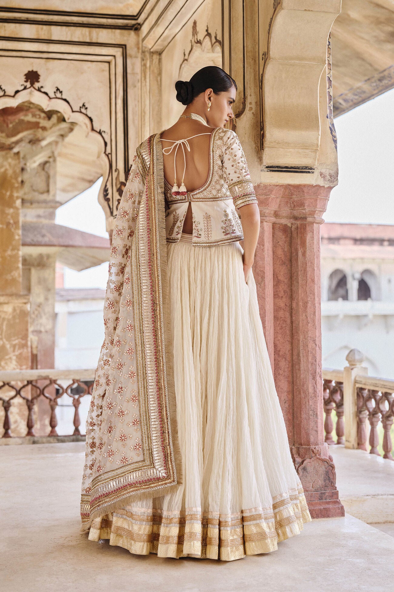 Amara Gota Patti Mul Lehenga Set - Natural