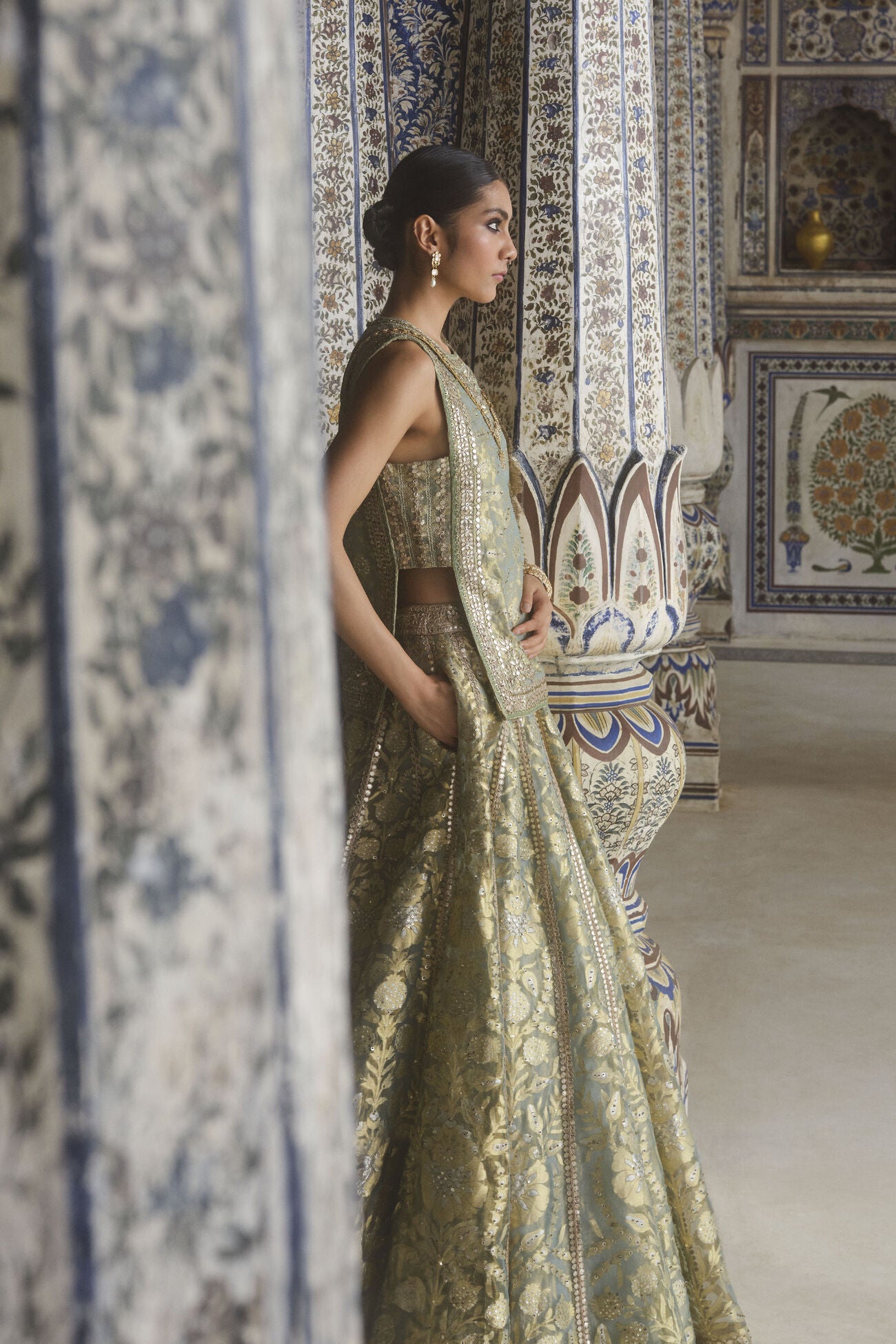 Vajasi Handwoven Benarasi Silk Lehenga Set - Aqua