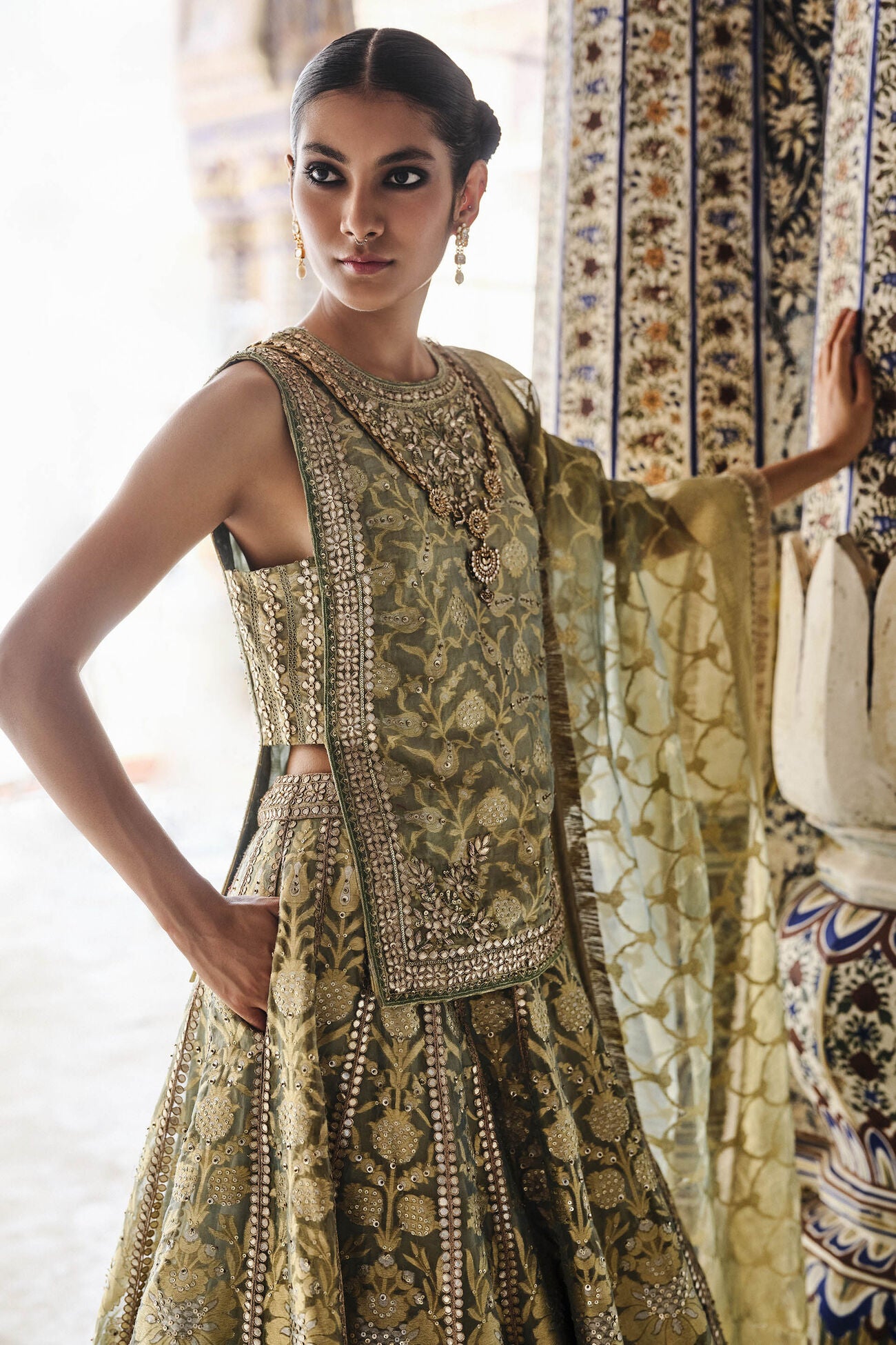 Vajasi Handwoven Benarasi Silk Lehenga Set - Aqua