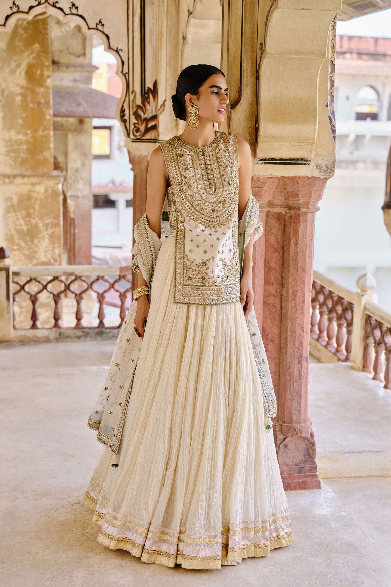 Mirai Gota Patti Mul Lehenga Set - Natural