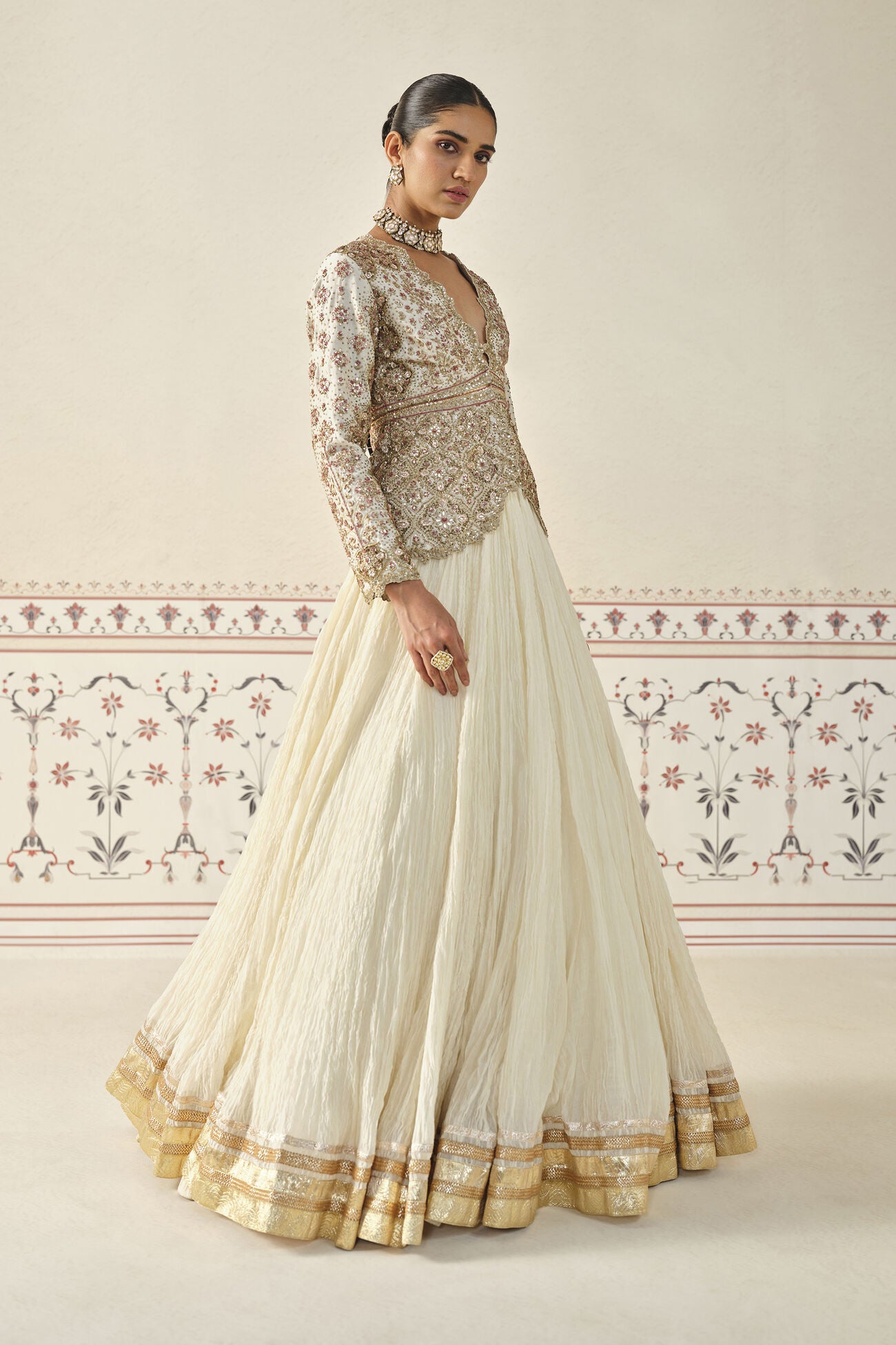 Ardra Gota Patti Mul Skirt Set - Natural