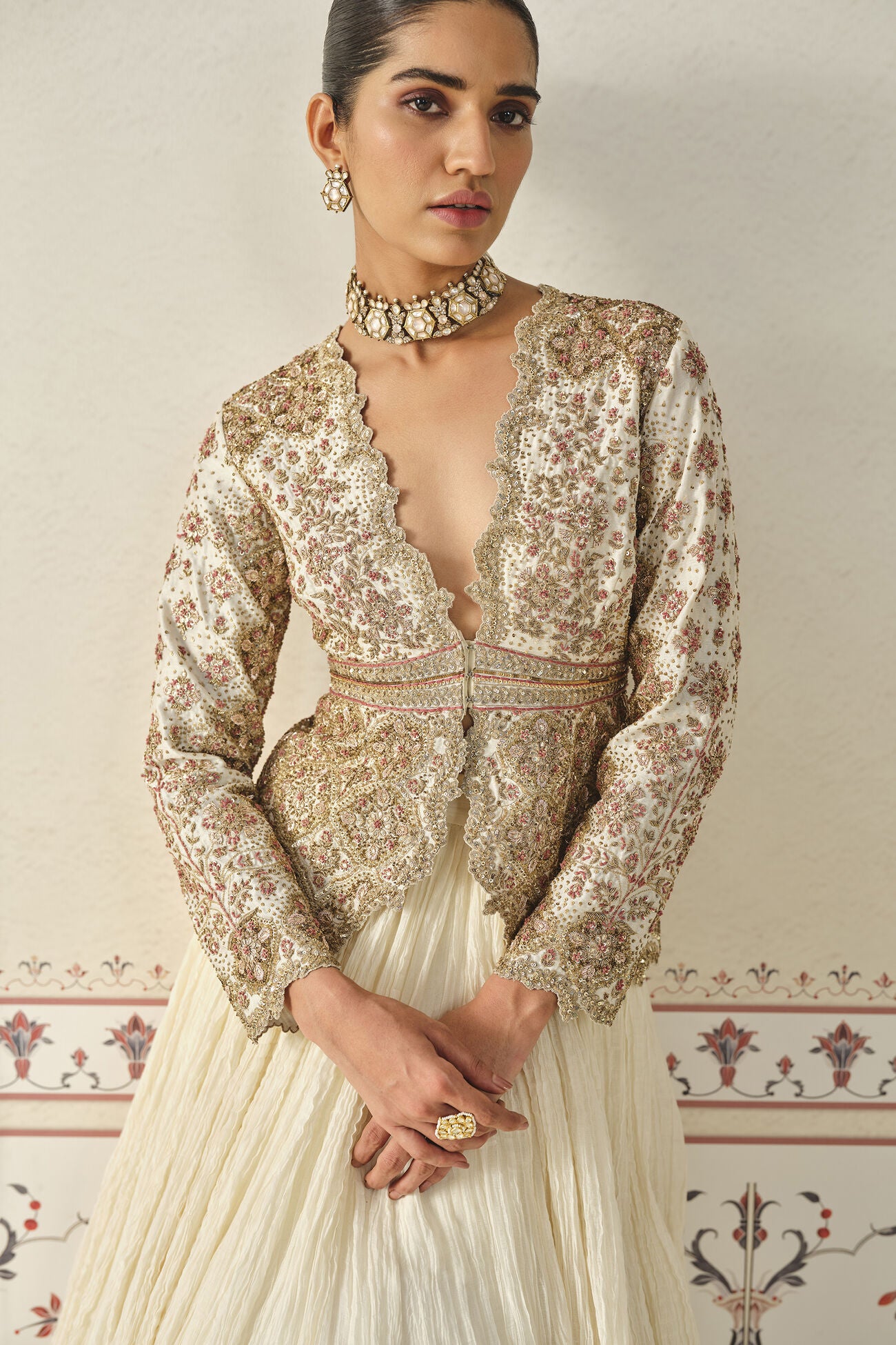 Ardra Gota Patti Mul Skirt Set - Natural